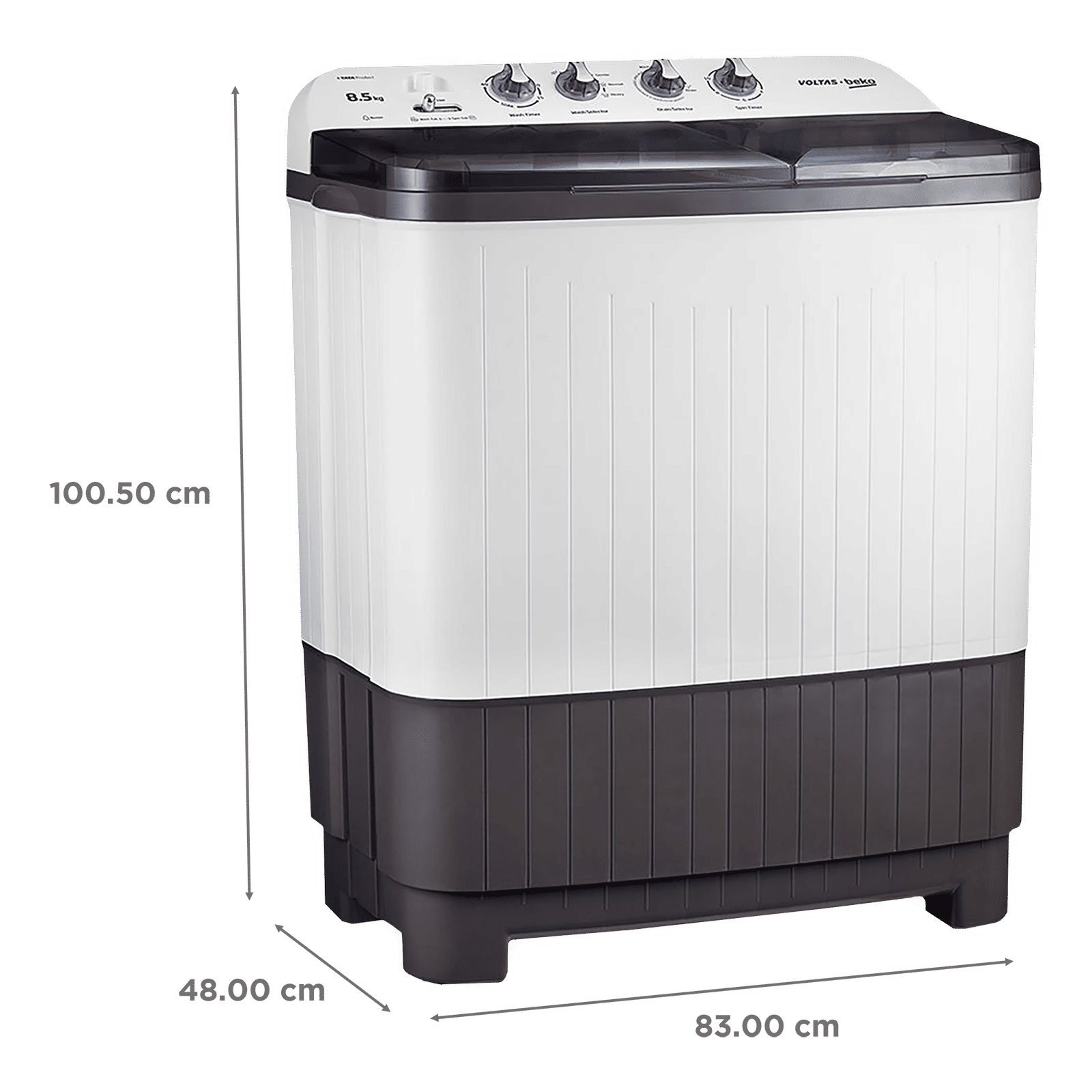 VOLTAS beko 8.5 kg 5 Star Semi Automatic Washing Machine with IPX4 Control Panel (WTT85DGRT, Grey) VOLTAS beko 8.5 kg 5 Star Semi Automatic Washing Machine with IPX4 Control Panel (WTT85DGRT, Grey)_3