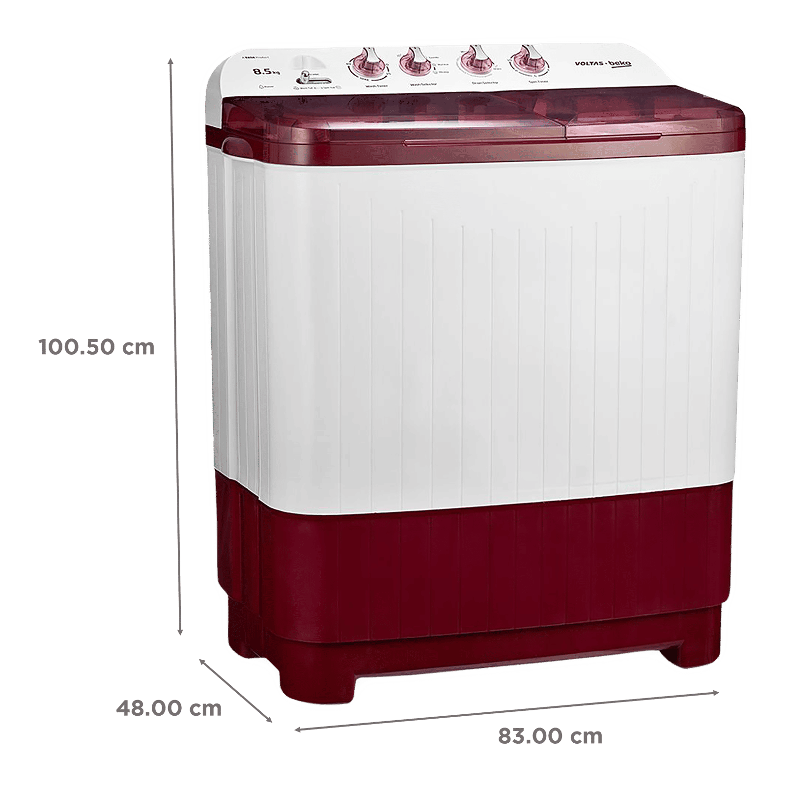 VOLTAS beko 8.5 kg 5 Star Semi Automatic Washing Machine with IPX4 Control Panel (WTT85DBRT, Burgundy)_3