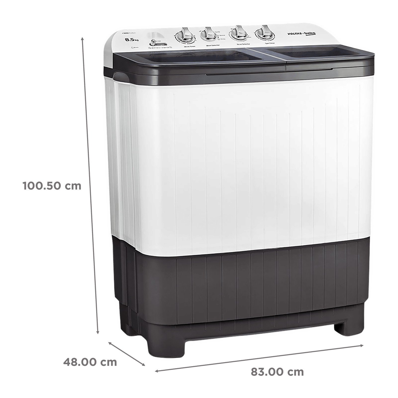 VOLTAS beko 8.5 kg 5 Star Semi Automatic Washing Machine with IPX4 Control Panel (WTT85DGRG, Grey) VOLTAS beko 8.5 kg 5 Star Semi Automatic Washing Machine with IPX4 Control Panel (WTT85DGRG, Grey)_3