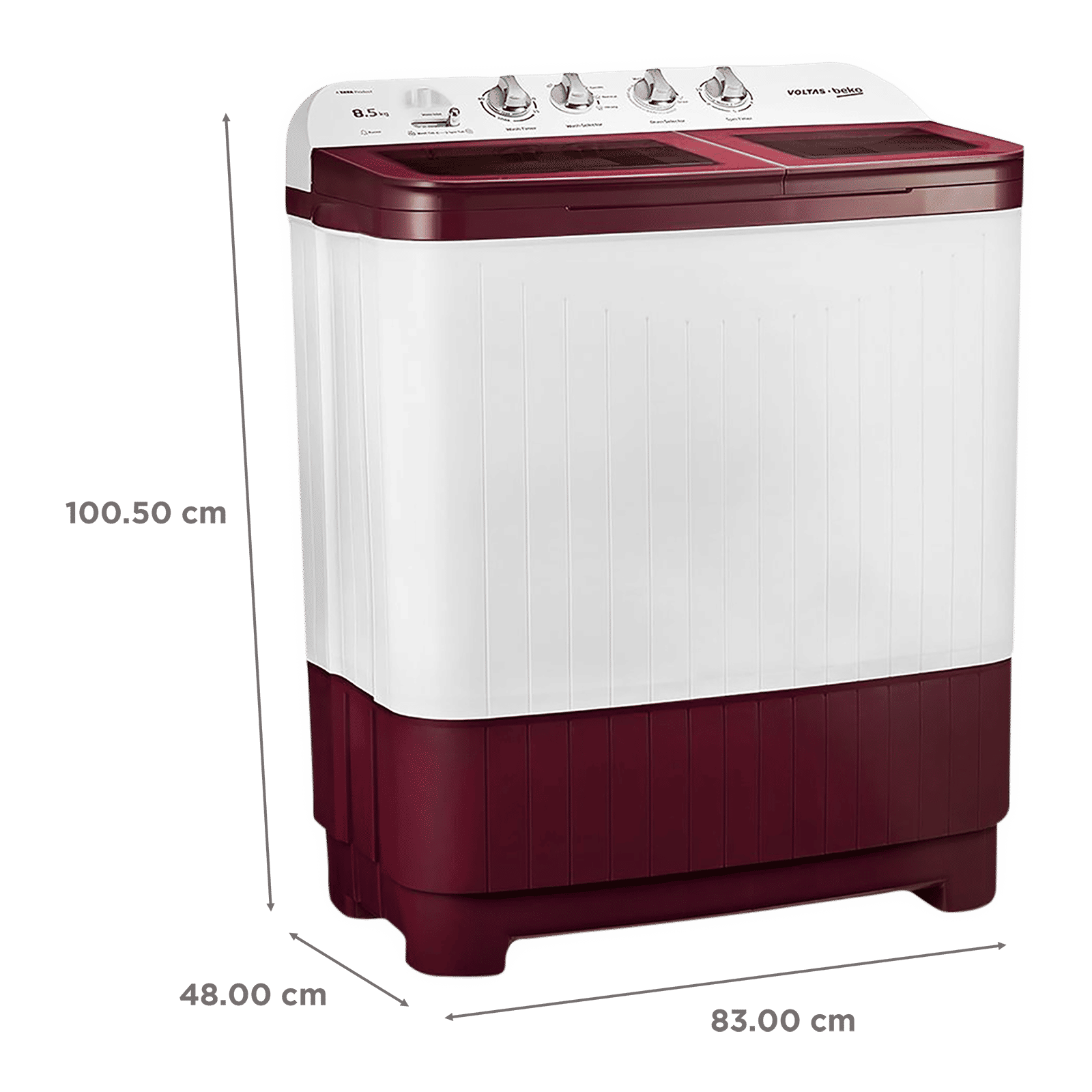 VOLTAS beko 8.5 kg 5 Star Semi Automatic Washing Machine with IPX4 Control Panel (WTT85DBRG, Burgundy) VOLTAS beko 8.5 kg 5 Star Semi Automatic Washing Machine with IPX4 Control Panel (WTT85DBRG, Burgundy)_3