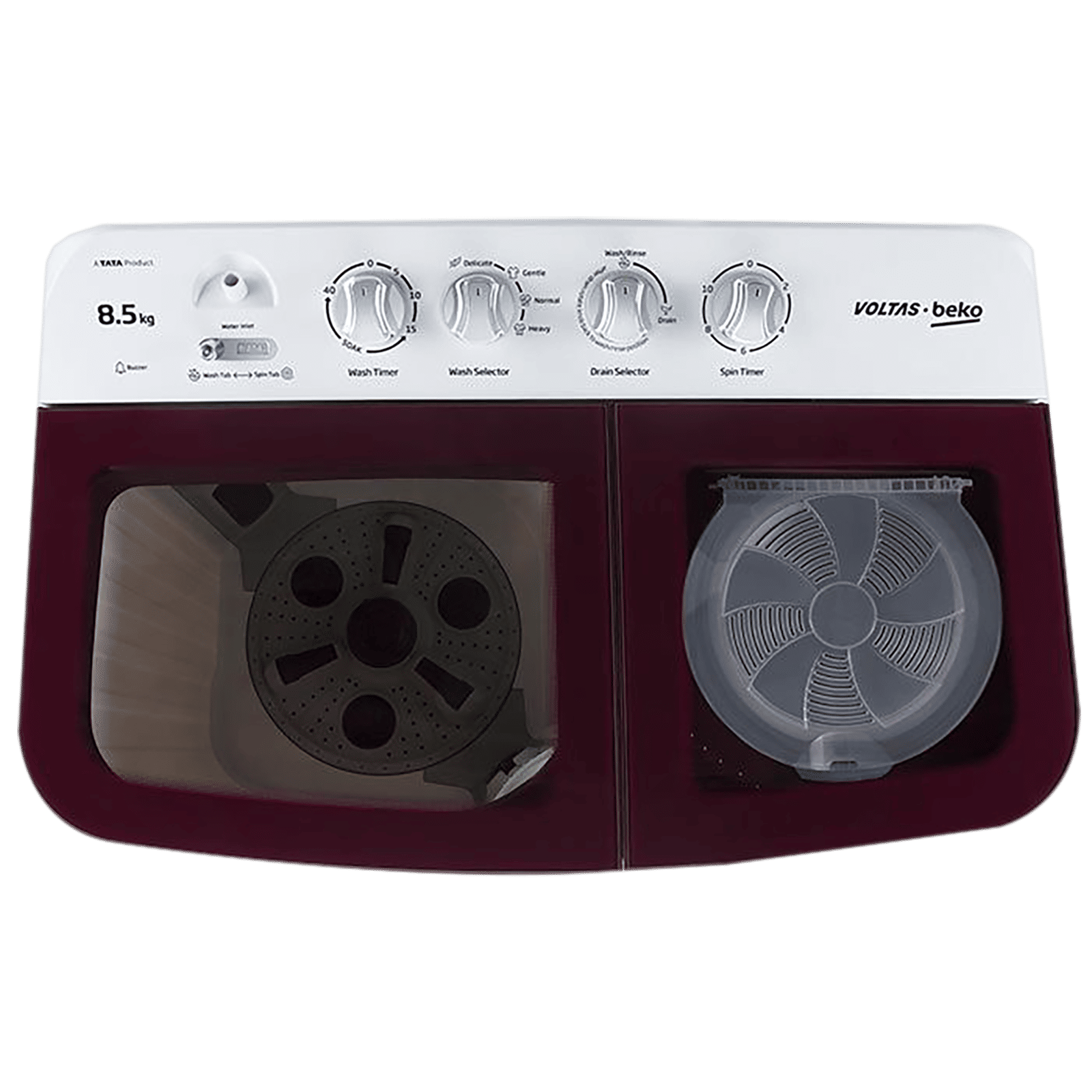 VOLTAS beko 8.5 kg 5 Star Semi Automatic Washing Machine with IPX4 Control Panel (WTT85DBRG, Burgundy) VOLTAS beko 8.5 kg 5 Star Semi Automatic Washing Machine with IPX4 Control Panel (WTT85DBRG, Burgundy)_4