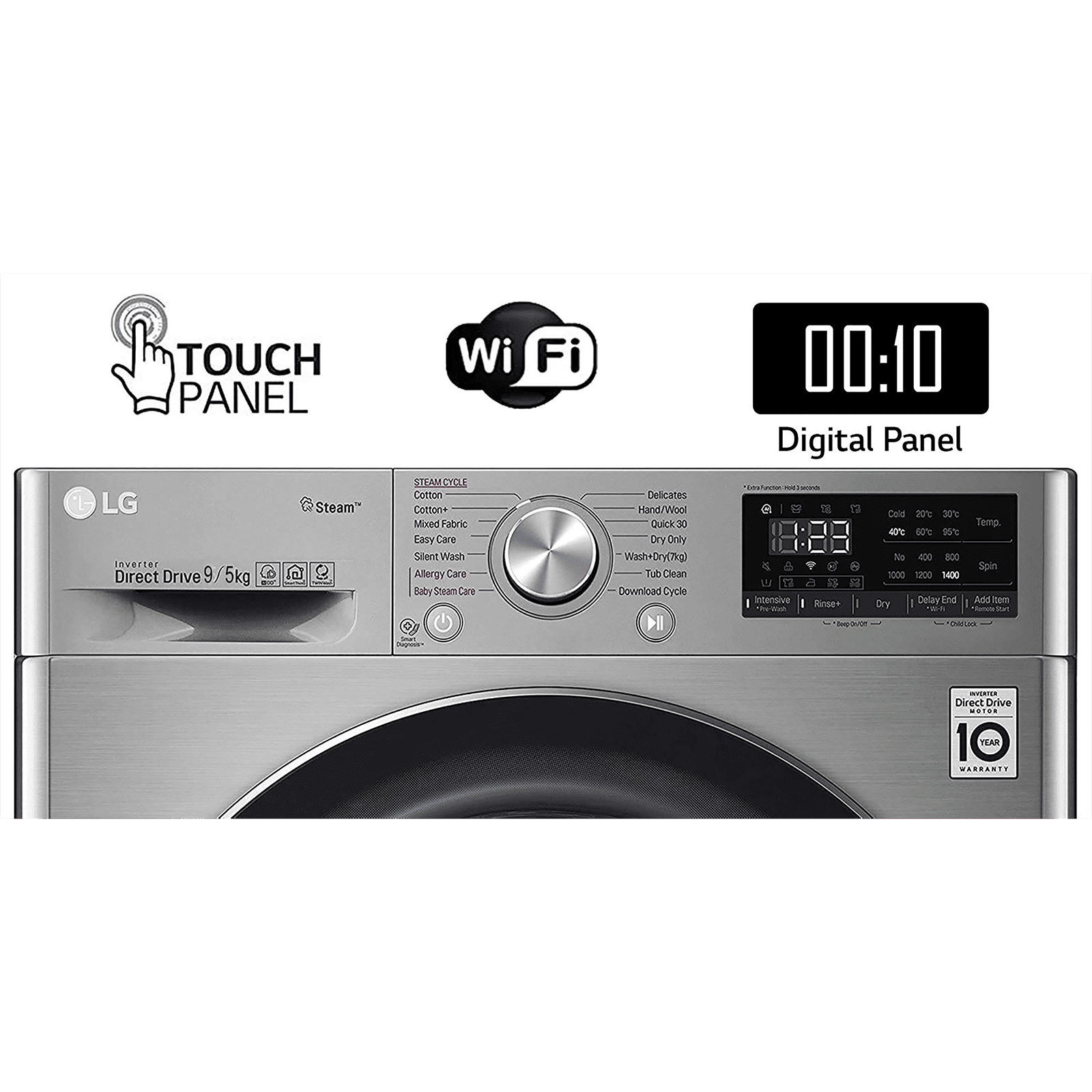 LG 9/5 kg 5 Star Inverter Fully Automatic Front Load Washer Dryer (FHD0905SWS.ASSQEIL, Steam Wash Technology, Silver) LG 9/5 kg 5 Star Inverter Fully Automatic Front Load Washer Dryer (FHD0905SWS.ASSQEIL, Steam Wash Technology, Silver)_14