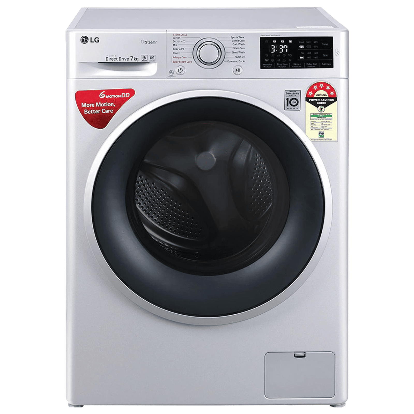 LG 7 kg 5 Star Inverter Fully Automatic Front Load Washing Machine (FHT1207ZNL.ALSQEIL, In-Built Heater, Silver)_1