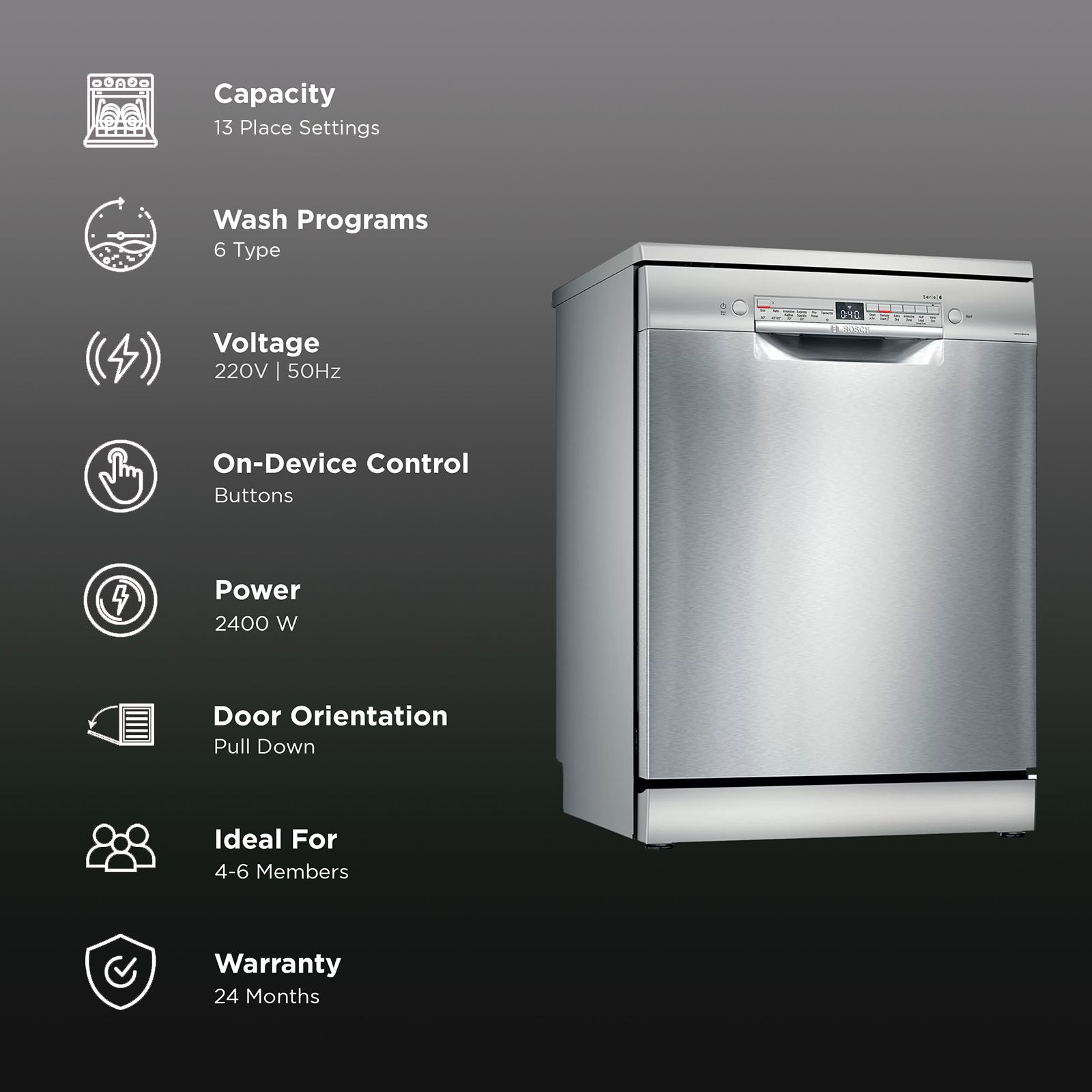 BOSCH Series 6 13 Place Settings Free Standing Dishwasher with Glass Protection Technology (Silver Inox)_3