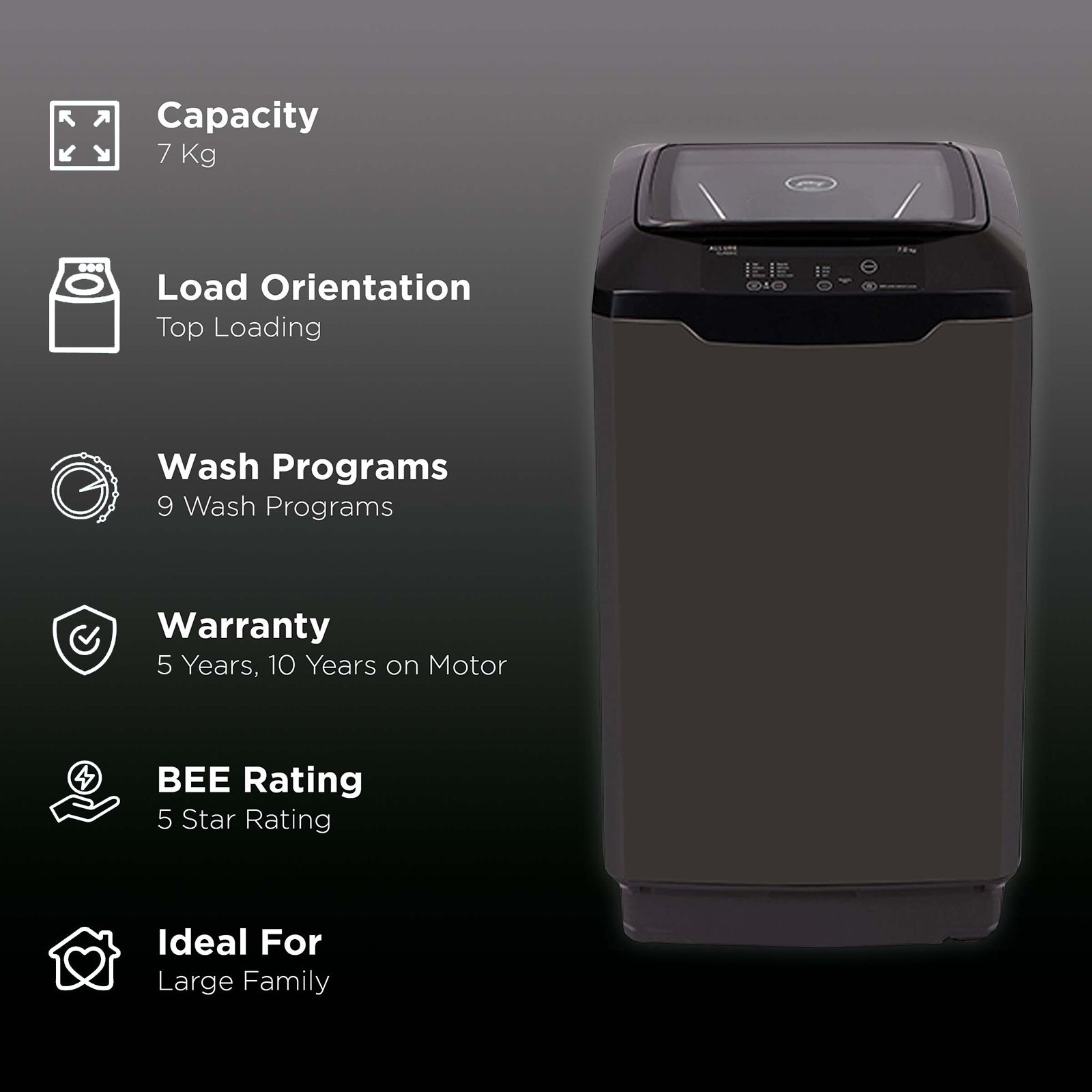 Godrej 7 kg 5 Star Fully Automatic Top Load Washing Machine (Eon Allure Classic, WTEON ALR C 70 5.0 FDANS GPGR, Cascade Waterfall Technology, Graphite Grey)_2