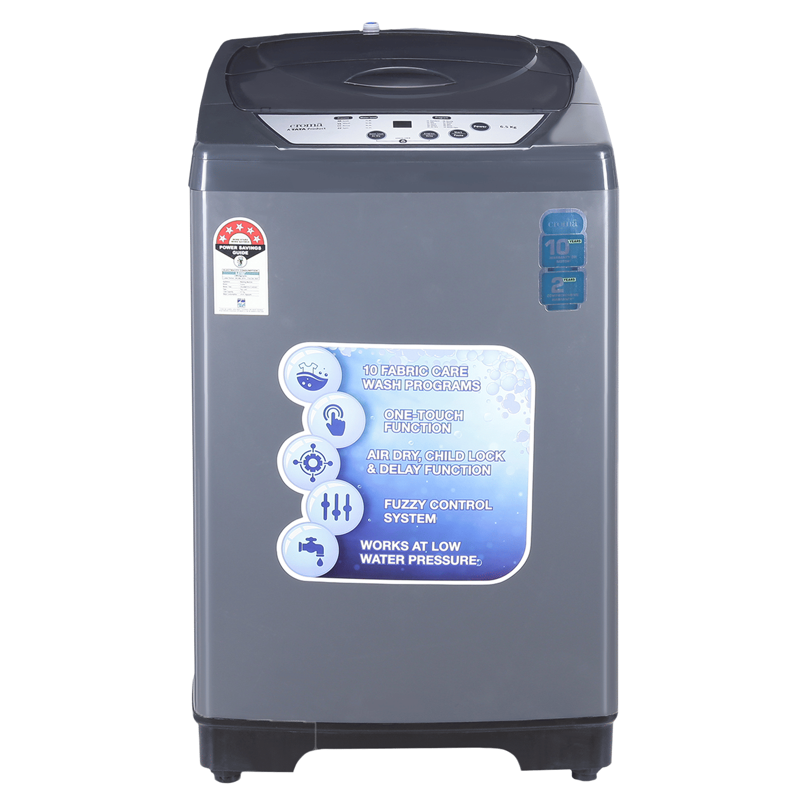 Croma 6.5 kg 5 Star Fully Automatic Top Load Washing Machine ( Fuzzy Control, Grey) Croma 6.5 kg 5 Star Fully Automatic Top Load Washing Machine ( Fuzzy Control, Grey)_1