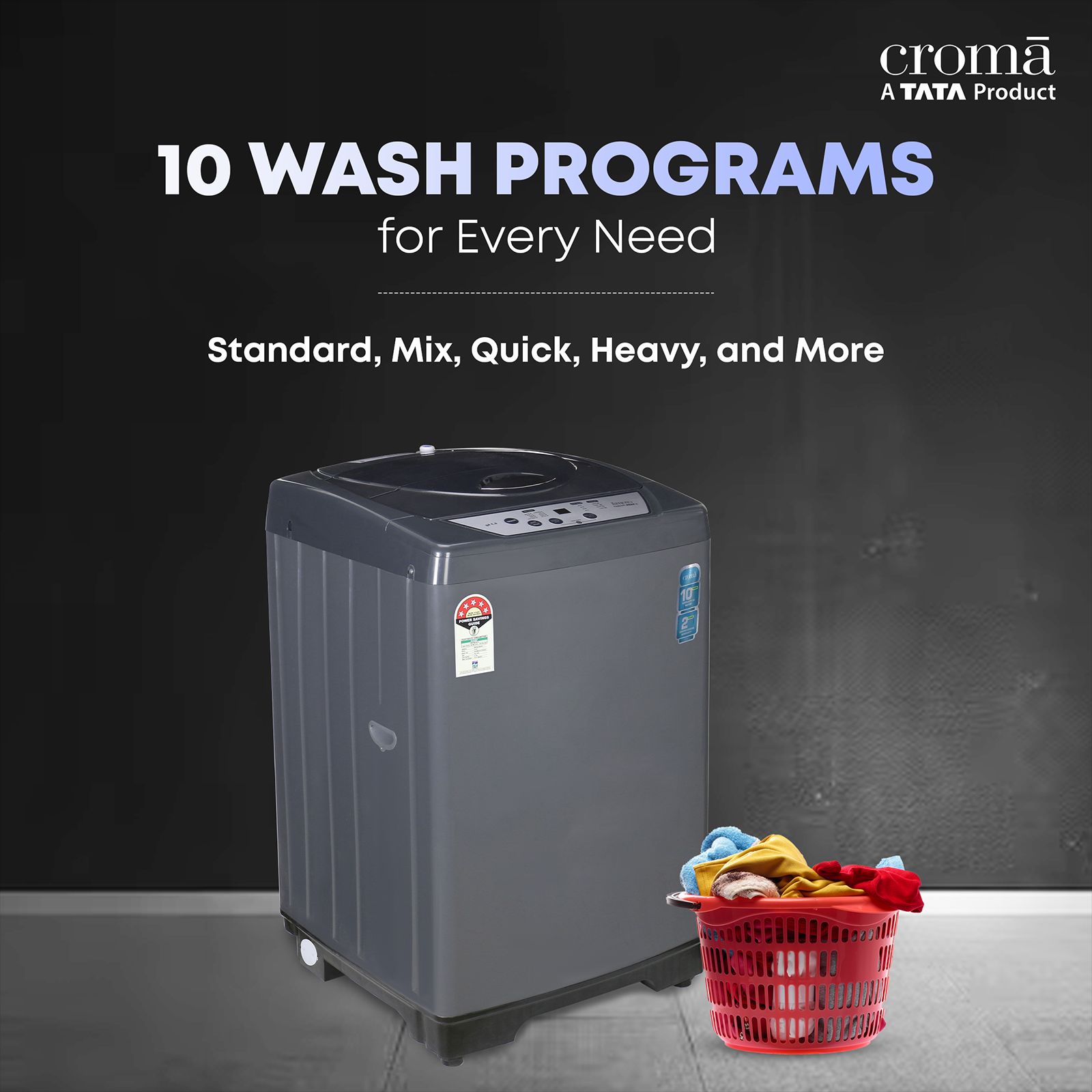 Croma 6.5 kg 5 Star Fully Automatic Top Load Washing Machine ( Fuzzy Control, Grey) Croma 6.5 kg 5 Star Fully Automatic Top Load Washing Machine ( Fuzzy Control, Grey)_5