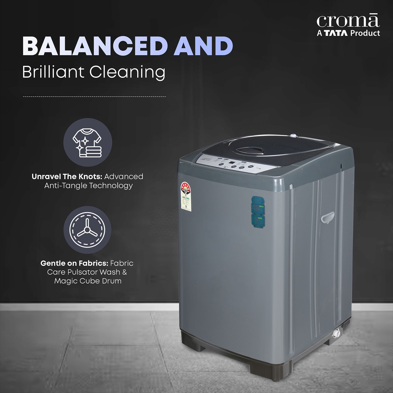 Croma 7.5 kg 5 Star Fully Automatic Top Load Washing Machine ( Fuzzy Control, Grey)_11
