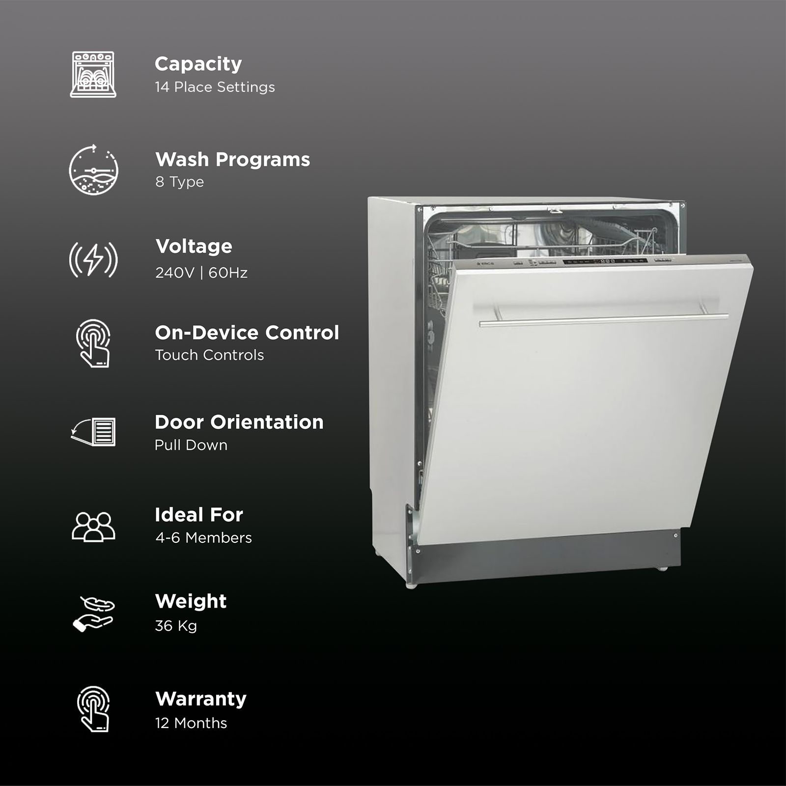 elica WQP12-7713M 14 Place Settings Built-in Dishwasher with Hidden Heating Element (Stainless Steel)_3