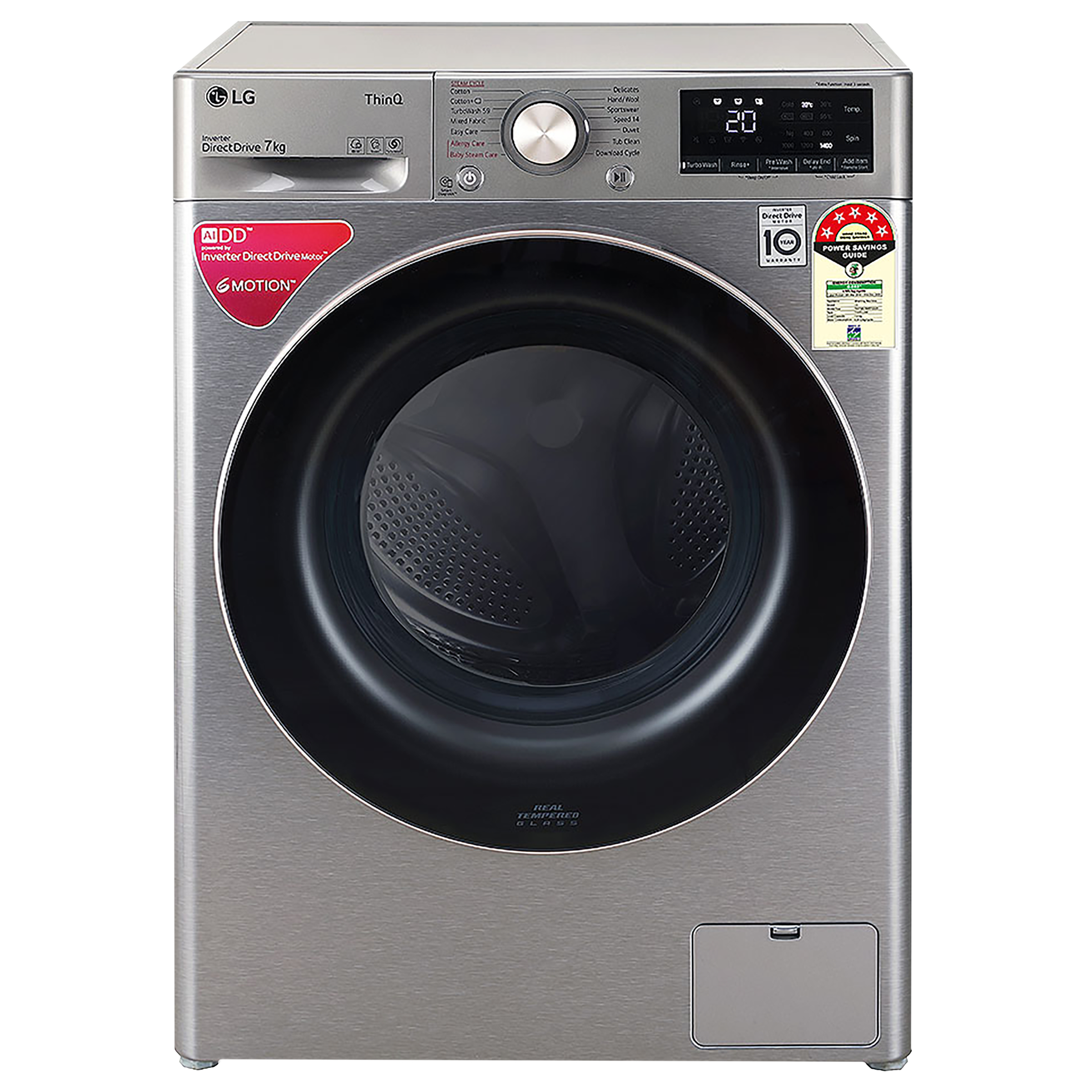 LG 7 kg 5 Star Inverter Fully Automatic Front Load Washing Machine (FHV1207BWP, In-Built Heater, Platinum Silver)_1