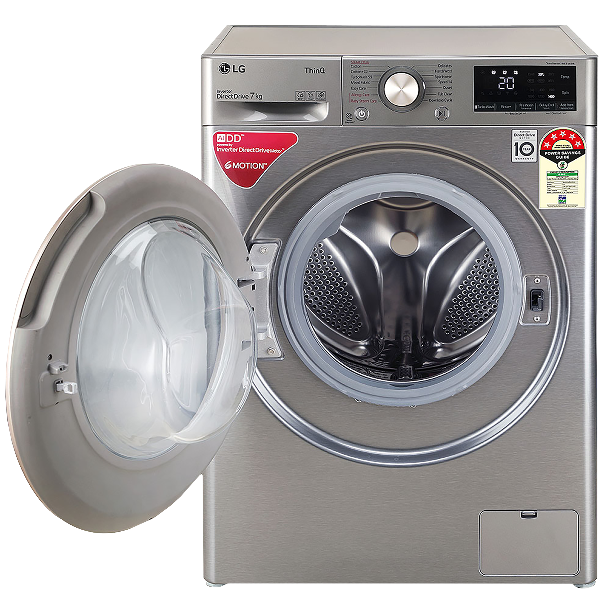 LG 7 kg 5 Star Inverter Fully Automatic Front Load Washing Machine (FHV1207BWP, In-Built Heater, Platinum Silver)_12