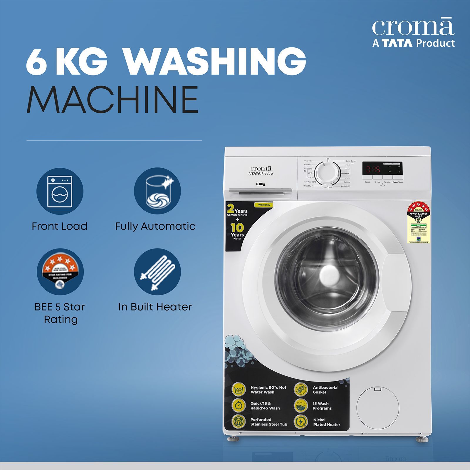 Croma 6 kg 5 Star Fully Automatic Front Load Washing Machine (CRLWFL0605W7901, In-built Heater, White)_5