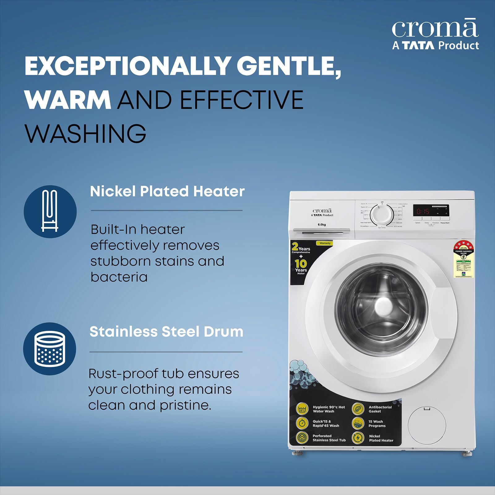 Croma 6 kg 5 Star Fully Automatic Front Load Washing Machine (CRLWFL0605W7901, In-built Heater, White)_6