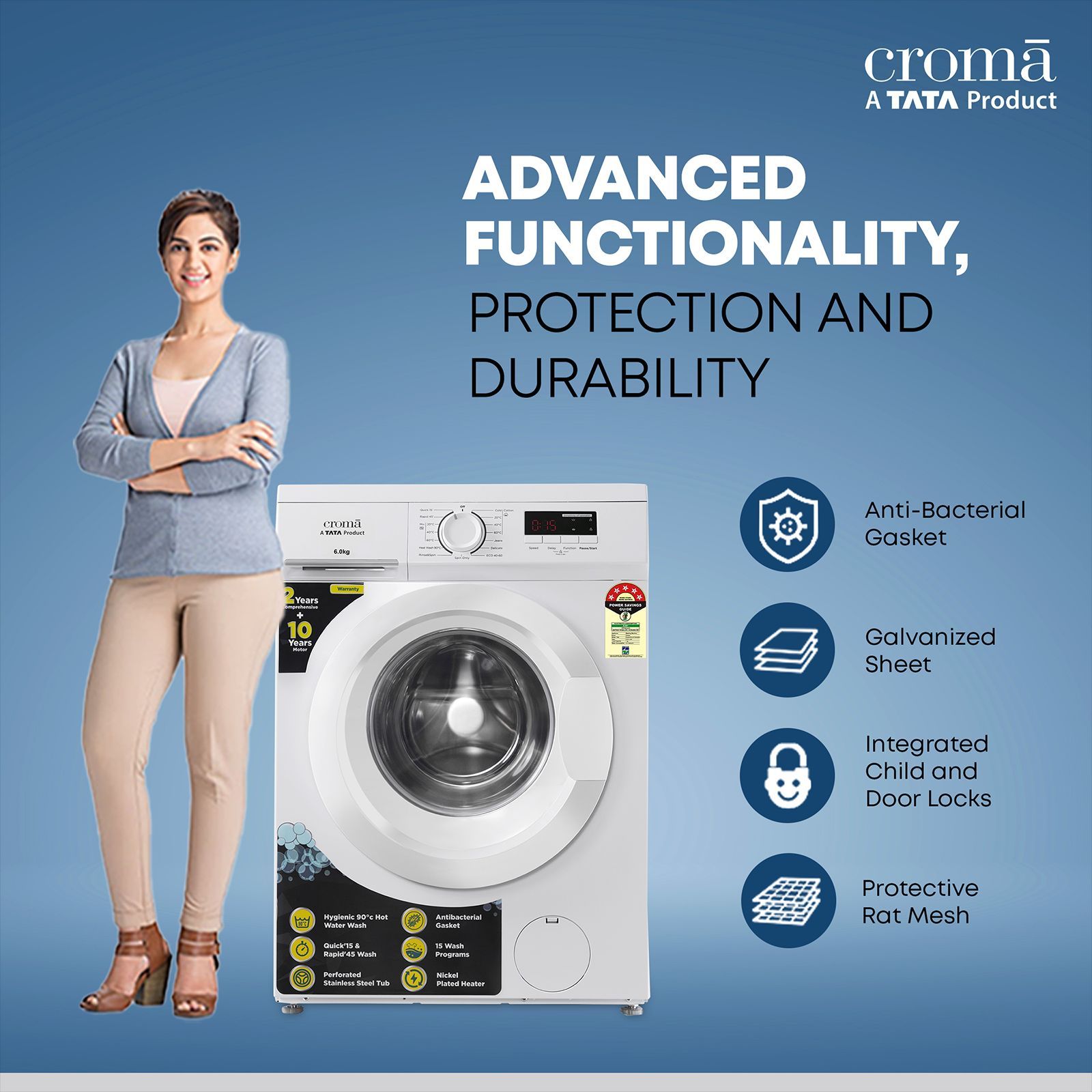 Croma 6 kg 5 Star Fully Automatic Front Load Washing Machine (CRLWFL0605W7901, In-built Heater, White)_7