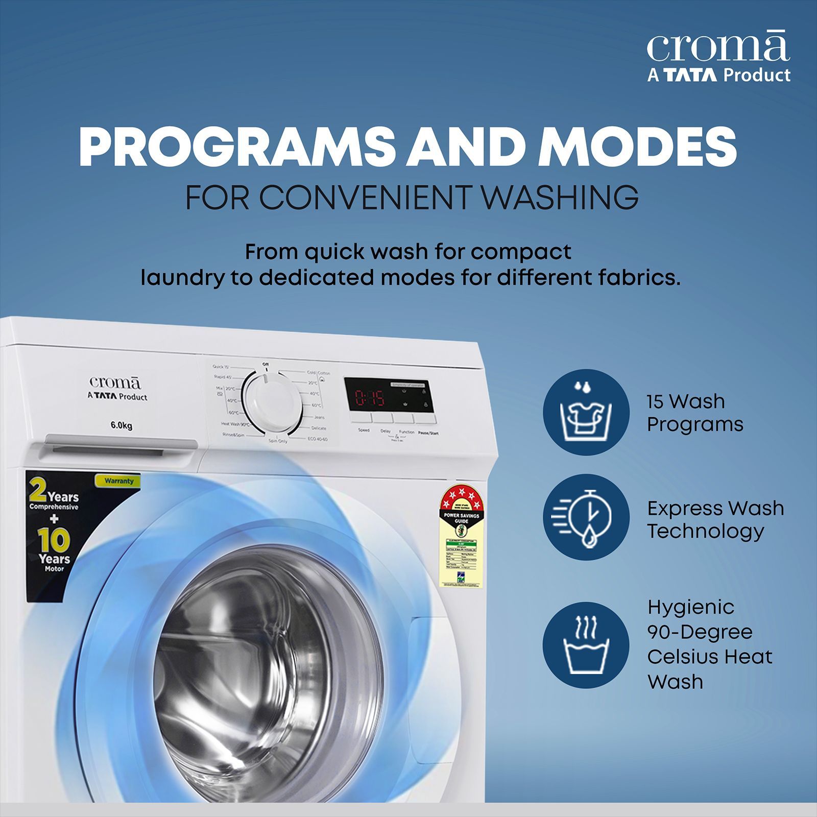 Croma 6 kg 5 Star Fully Automatic Front Load Washing Machine (CRLWFL0605W7901, In-built Heater, White)_9