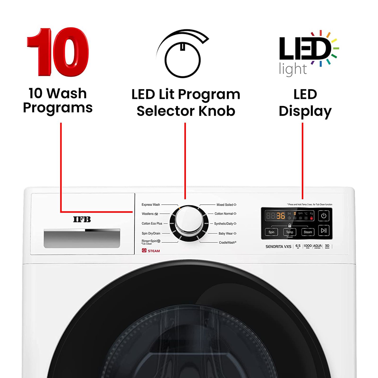 IFB 6.5 kg 5 Star Fully Automatic Front Load Washing Machine (Senorita VXS 6510, Aqua Energie, Silver) IFB 6.5 kg 5 Star Fully Automatic Front Load Washing Machine (Senorita VXS 6510, Aqua Energie, Silver)_9