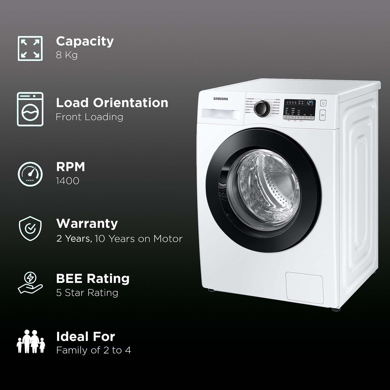 SAMSUNG 8 kg 5 Star Inverter Fully Automatic Front Load Washing Machine (WW80T4040CE1TL, Diamond Drum, White) SAMSUNG 8 kg 5 Star Inverter Fully Automatic Front Load Washing Machine (WW80T4040CE1TL, Diamond Drum, White)_2