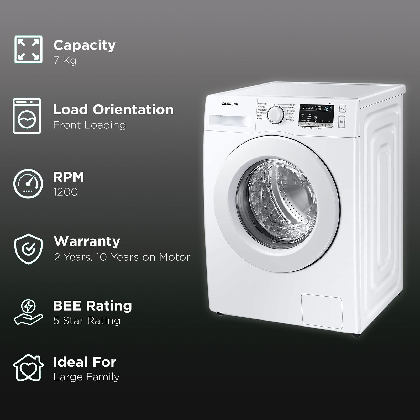 SAMSUNG 7 kg 5 Star Inverter Fully Automatic Front Load Washing Machine (WW70T4020EE/TL, Diamond Drum, White) SAMSUNG 7 kg 5 Star Inverter Fully Automatic Front Load Washing Machine (WW70T4020EE/TL, Diamond Drum, White)_2