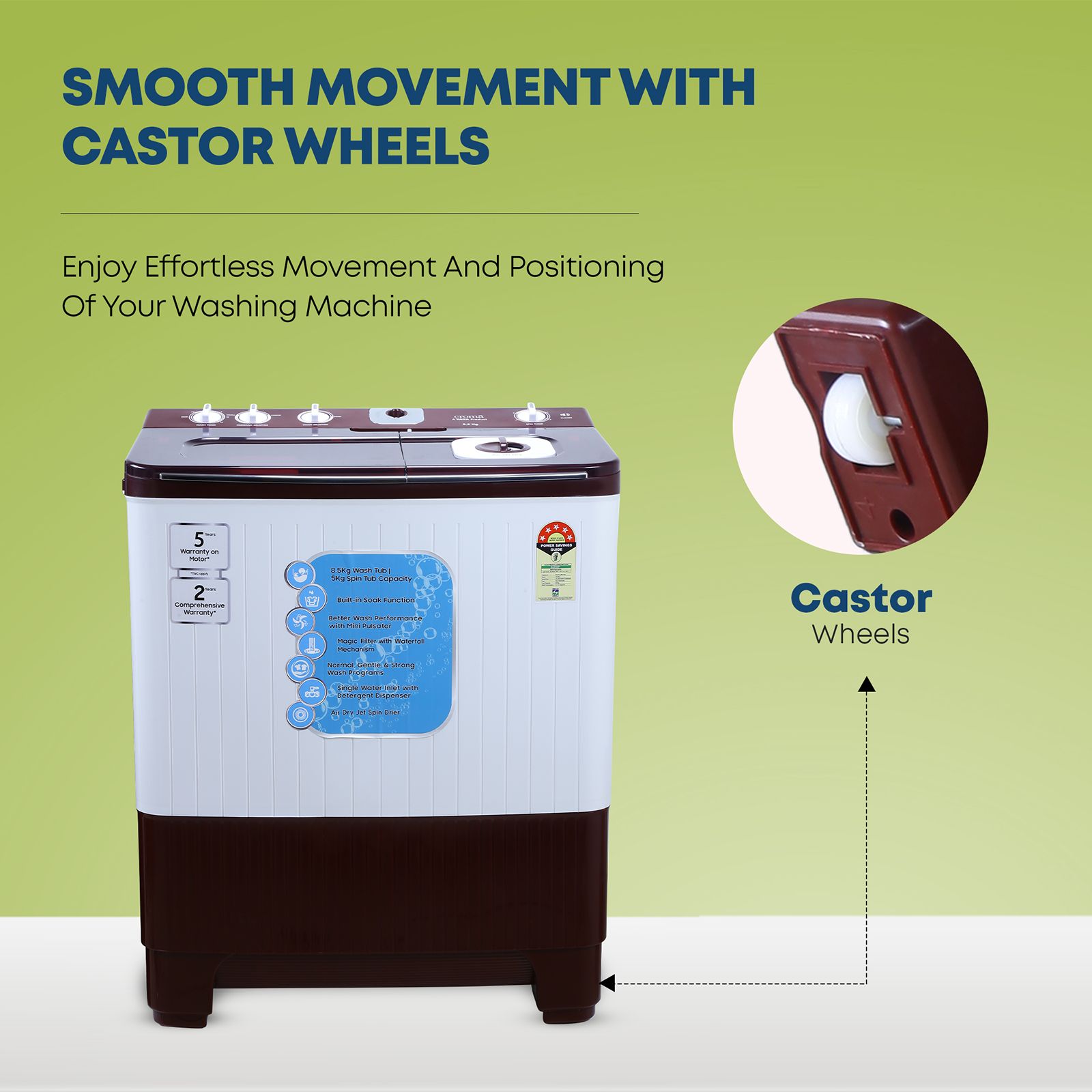 Croma 8.5 kg 5 Star Semi Automatic Washing Machine with Active Soak Function ( Burgundy)_11