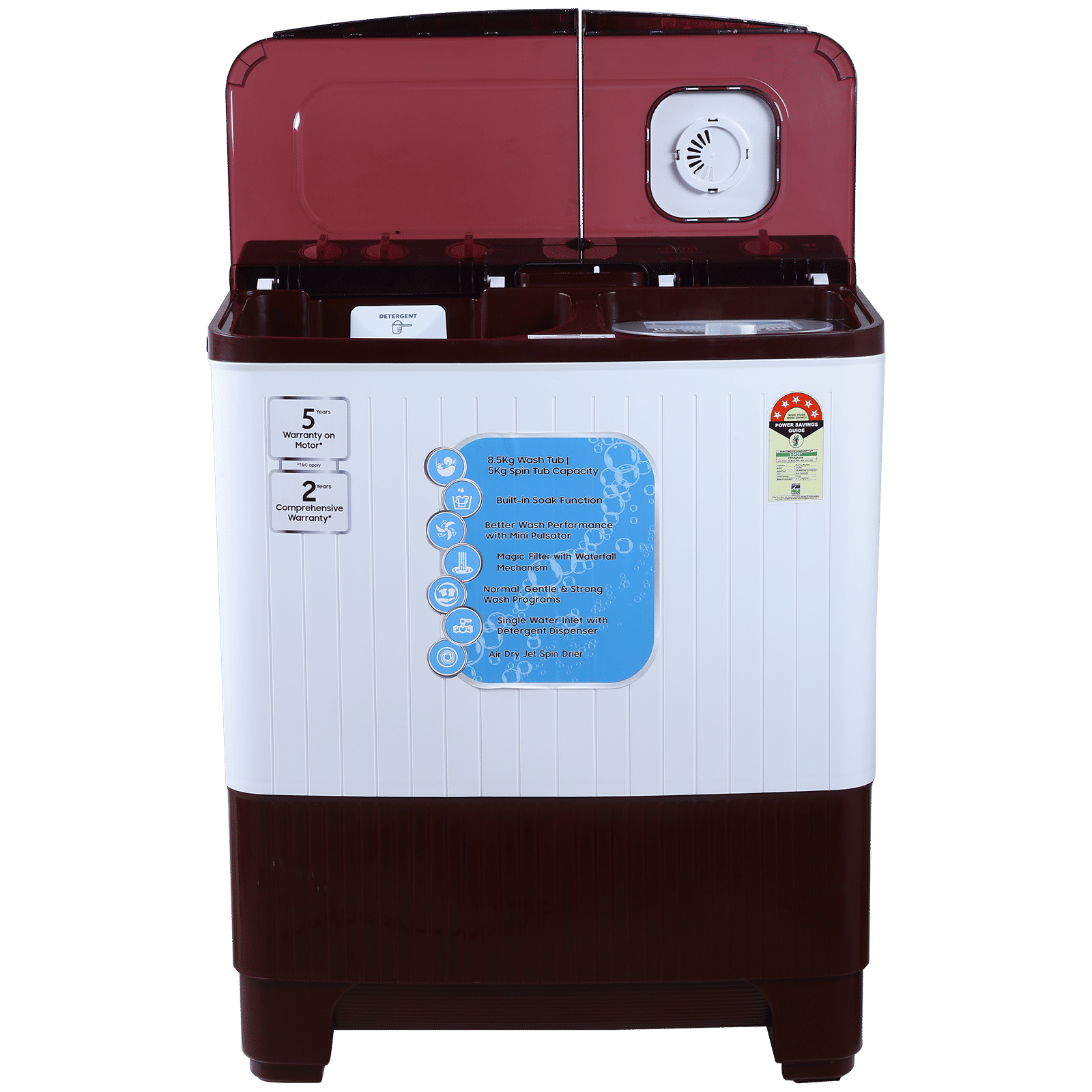Croma 8.5 kg 5 Star Semi Automatic Washing Machine with Active Soak Function ( Burgundy)_5