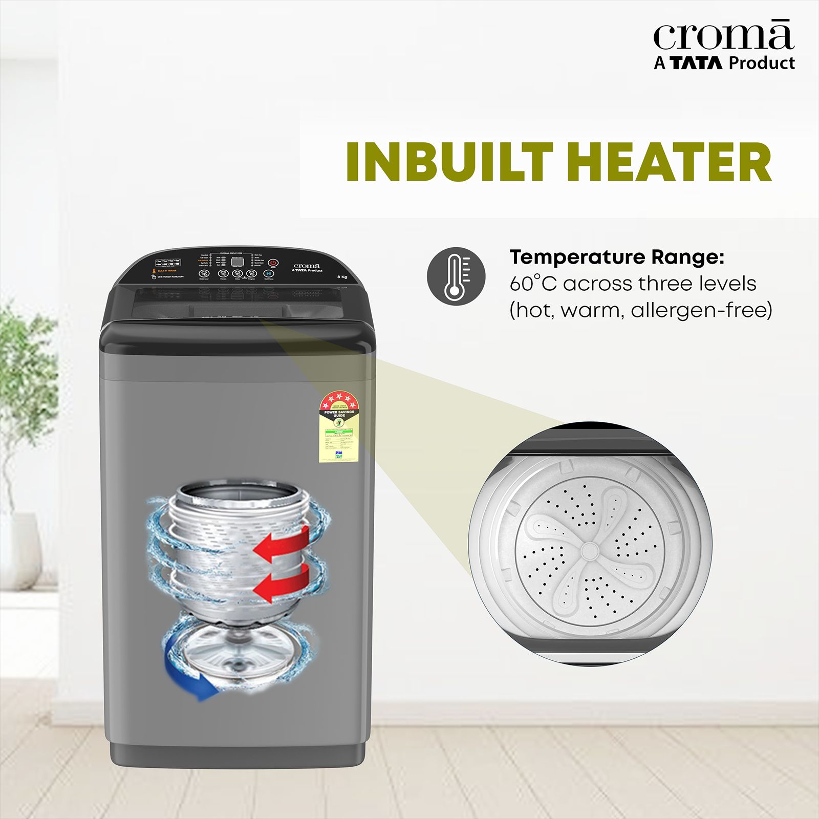 Croma 8 kg 5 Star Fully Automatic Top Load Washing Machine ( In Built heater, Inox Grey)_15