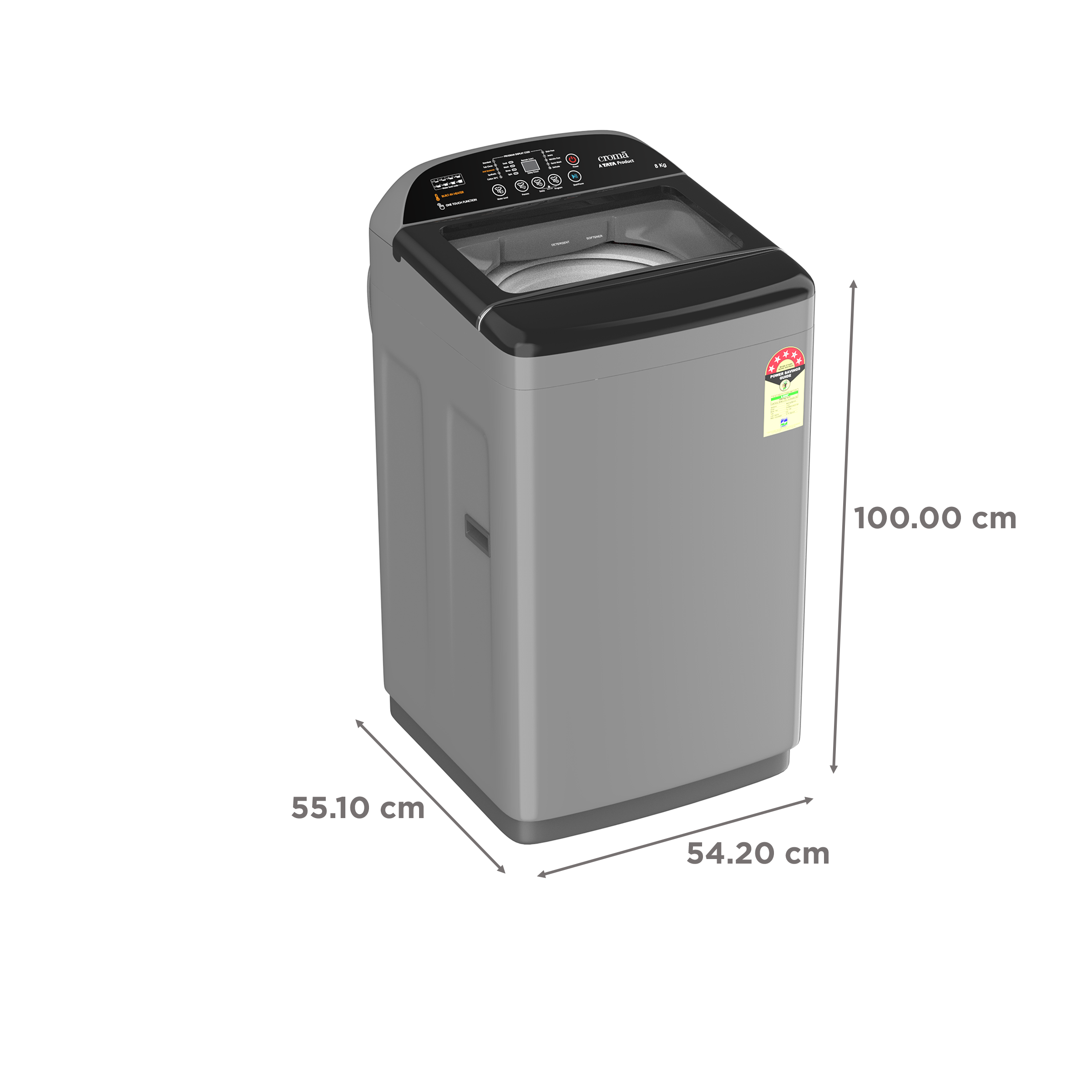 Croma 8 kg 5 Star Fully Automatic Top Load Washing Machine ( In Built heater, Inox Grey)_3