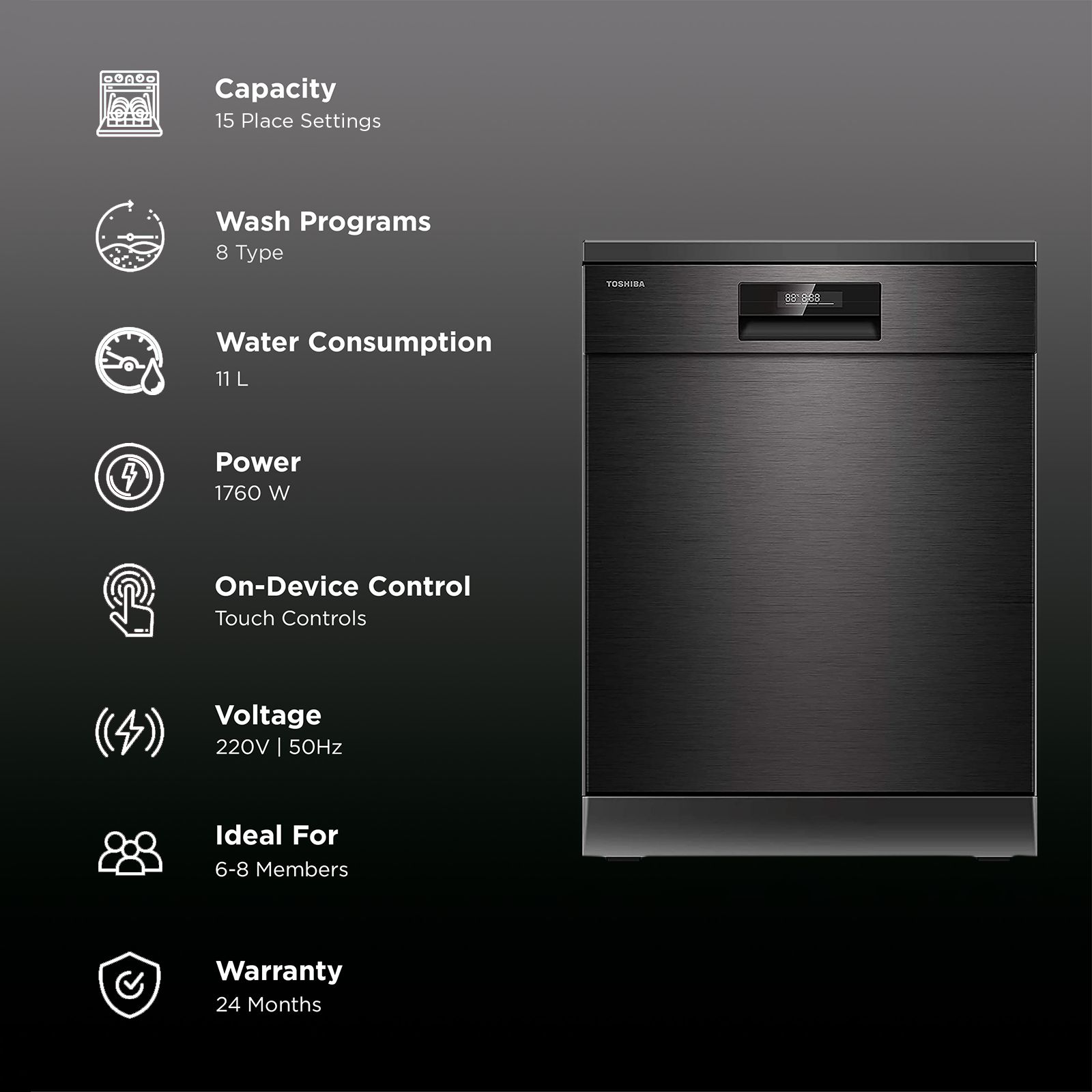 TOSHIBA 15 Place Settings Free Standing Dishwasher with Anti Bacterial Technology (Black) TOSHIBA 15 Place Settings Free Standing Dishwasher with Anti Bacterial Technology (Black)_3