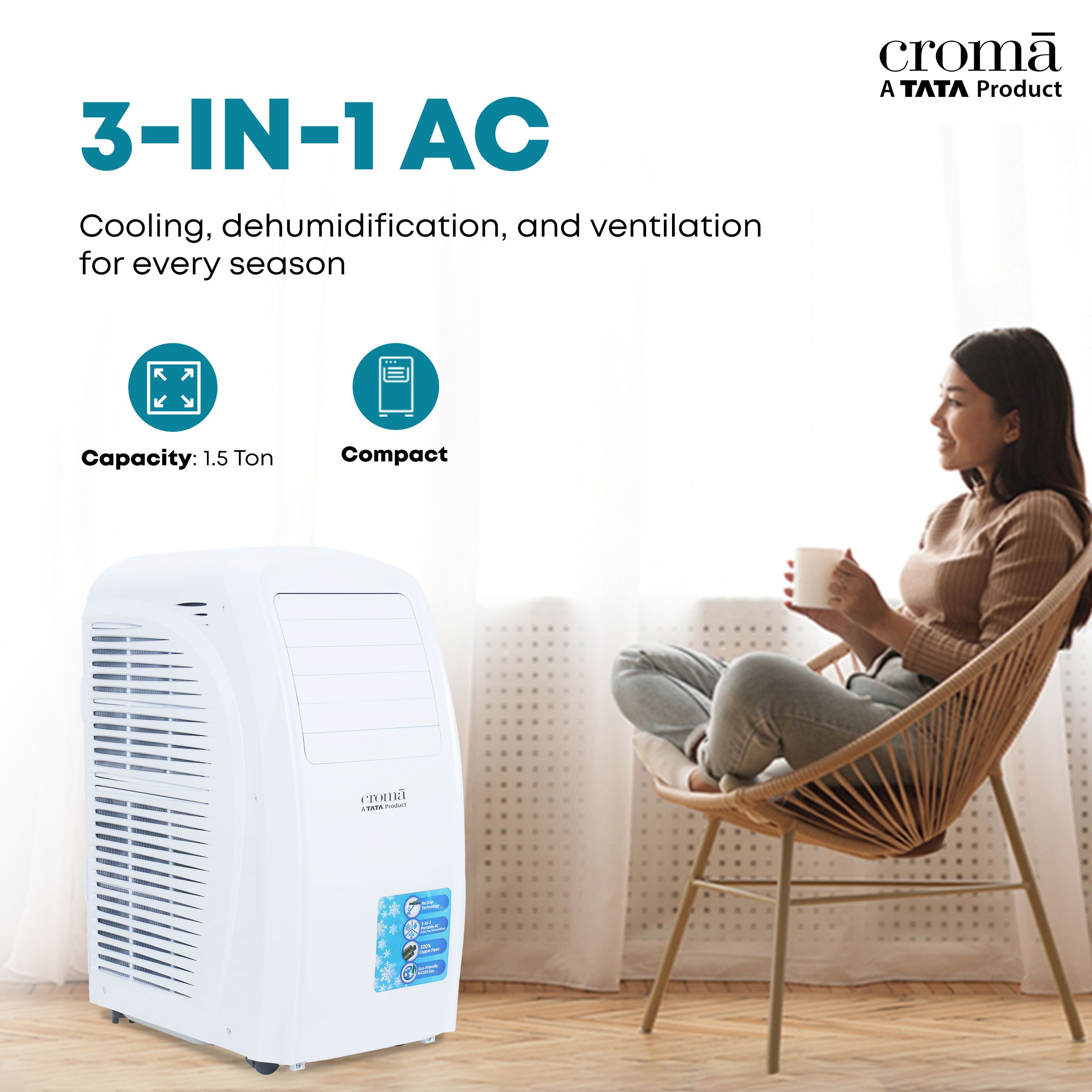 Croma 1.5 Ton Portable AC (Dust Filter, Copper Condenser, CRLA018PAA025801)_9