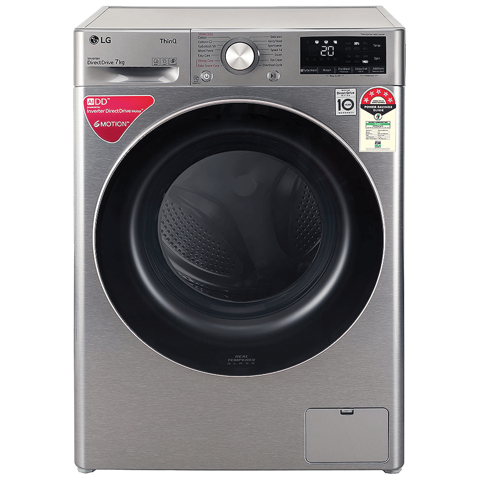 LG 7 kg 5 Star Inverter Fully Automatic Front Load Washing Machine (FHV1207ZWP, AI Direct Drive Technology, Platinum Silver)_1