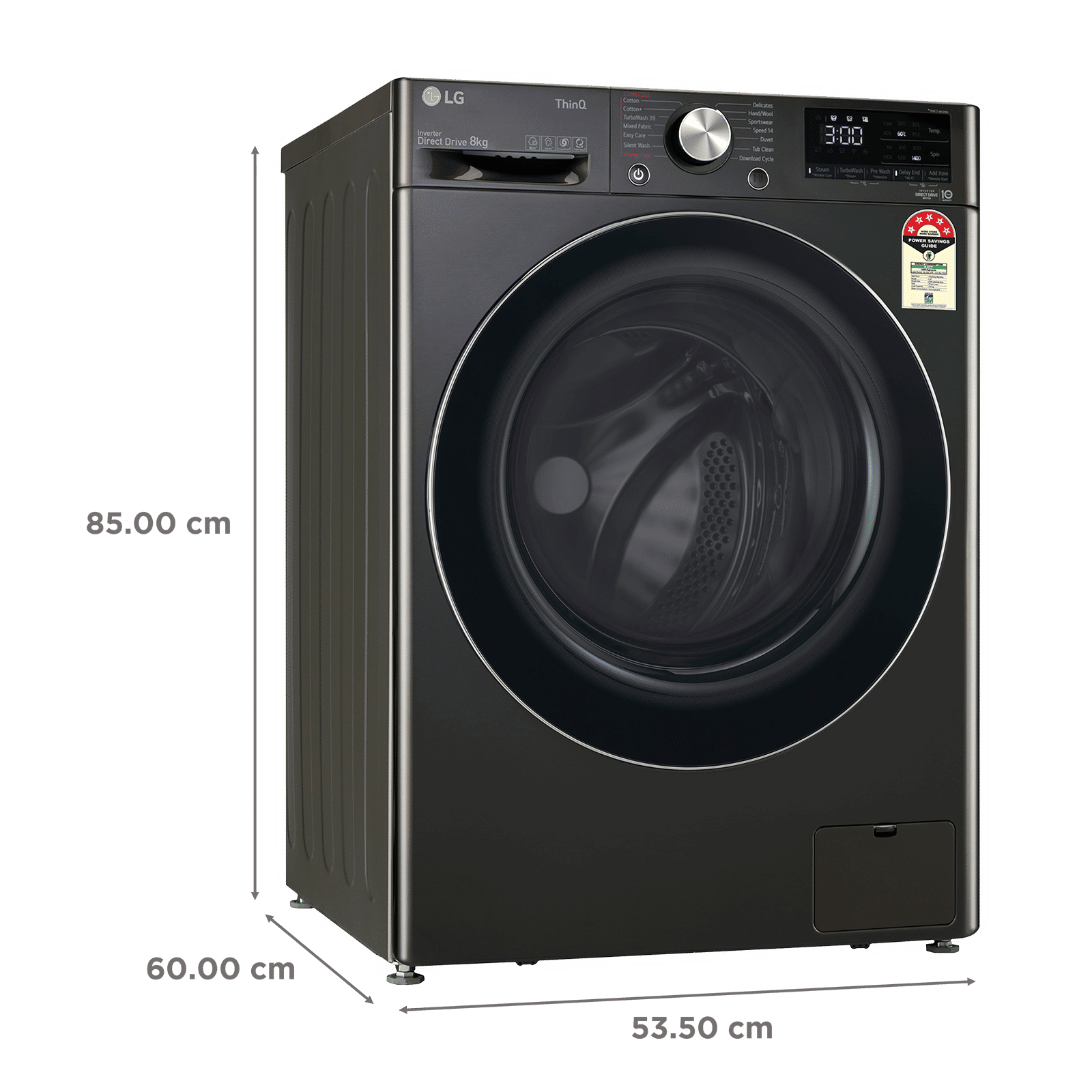 LG 8 kg 5 Star Inverter Fully Automatic Front Load Washing Machine (FHP1208Z9B.ABLQEIL, In-built Heater, Black Steel)_2