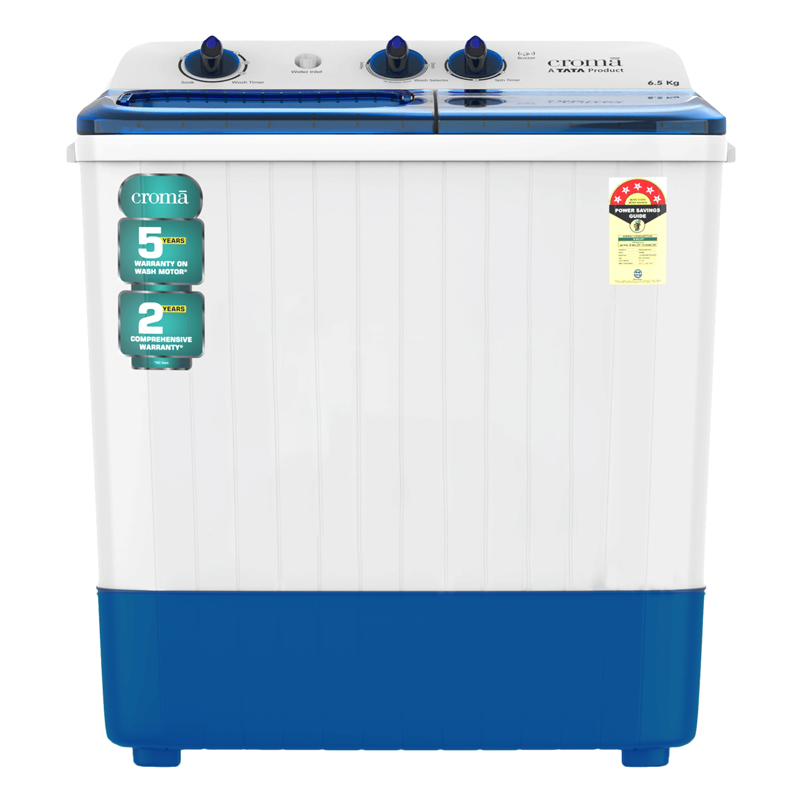 Croma 6.5 kg 5 Star Semi Automatic Washing Machine with Spiral Pulsator ( Blue) Croma 6.5 kg 5 Star Semi Automatic Washing Machine with Spiral Pulsator ( Blue)_1
