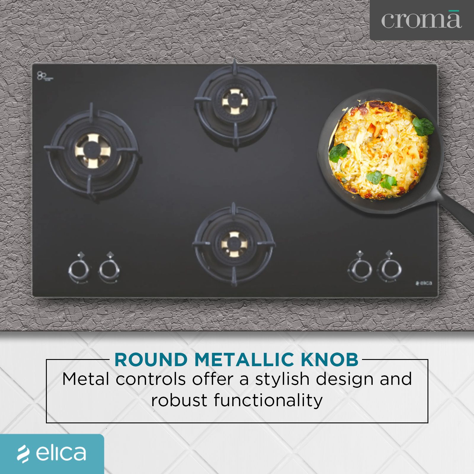 Elica FLEXI DFS FB 4B 91 TX 4 Burner Automatic Electric Hob (Round Metallic Knob, Black)_8