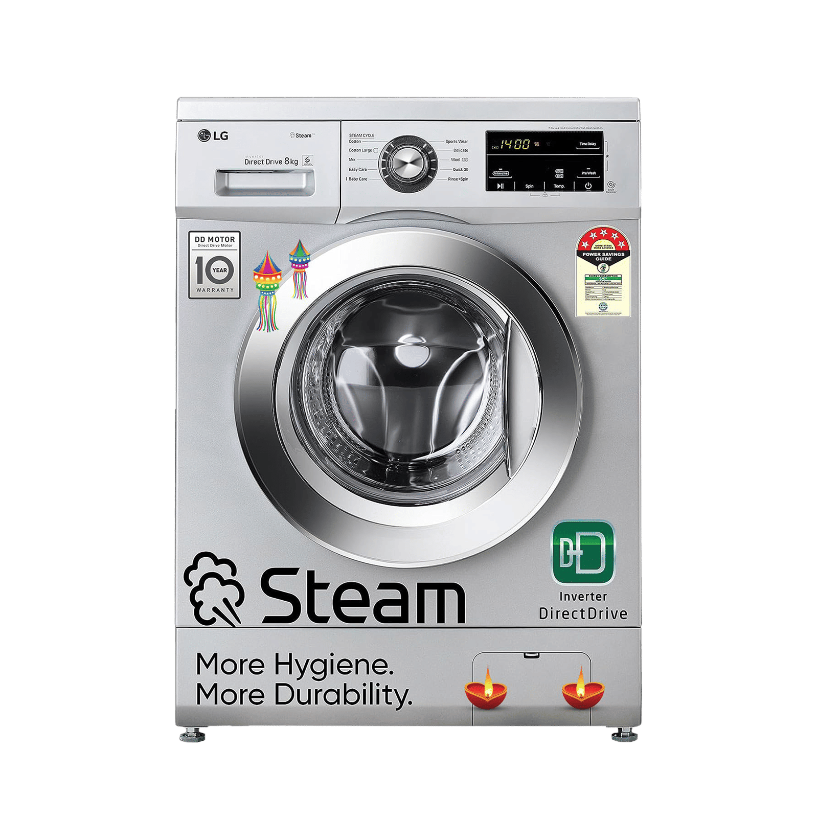 LG 8 kg 5 Star Inverter Fully Automatic Front Load Washing Machine (FHM1408BDL, In-built Heater, Luxury Silver)_1