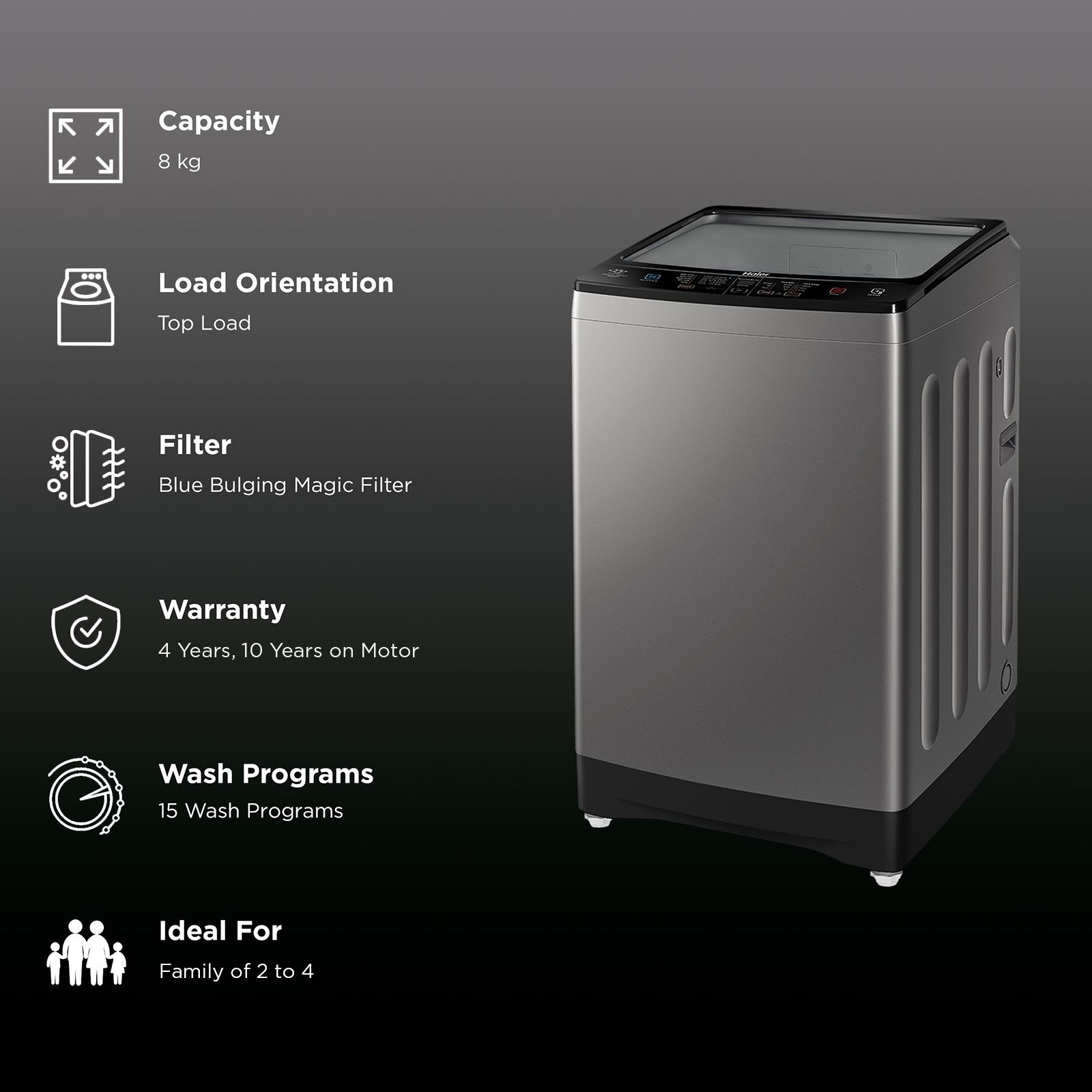 Haier 8 kg Fully Automatic Top Load Washing Machine (HWM80-H826S6, In-built Heater, Jade Silver) Haier 8 kg Fully Automatic Top Load Washing Machine (HWM80-H826S6, In-built Heater, Jade Silver)_2