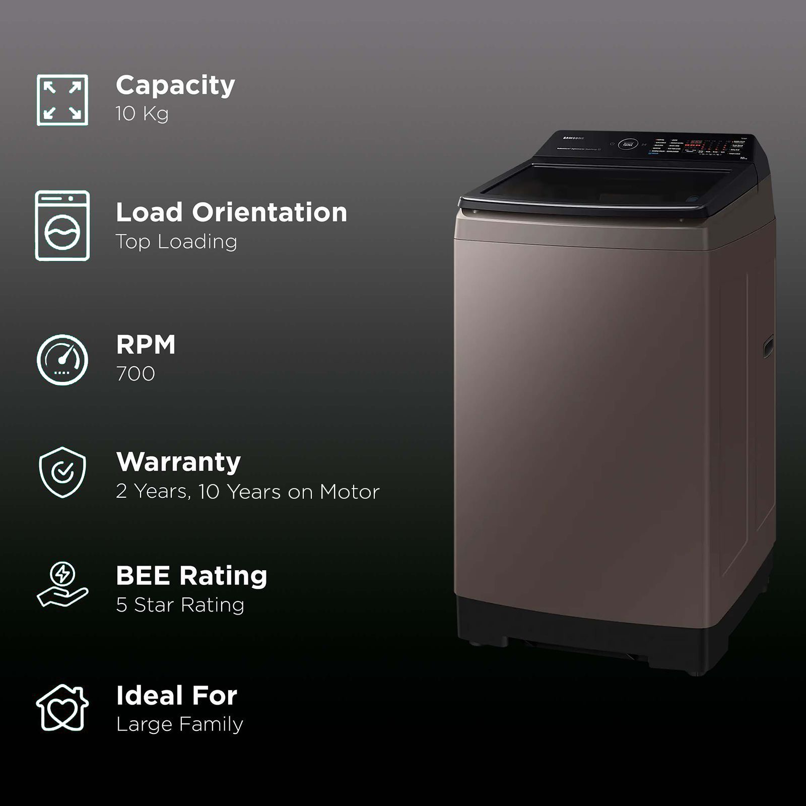SAMSUNG 10 kg 5 Star Fully Automatic Top Load Washing Machine (WA10BG4686BRTL, in-built Heater, Rose Brown) SAMSUNG 10 kg 5 Star Fully Automatic Top Load Washing Machine (WA10BG4686BRTL, in-built Heater, Rose Brown)_2
