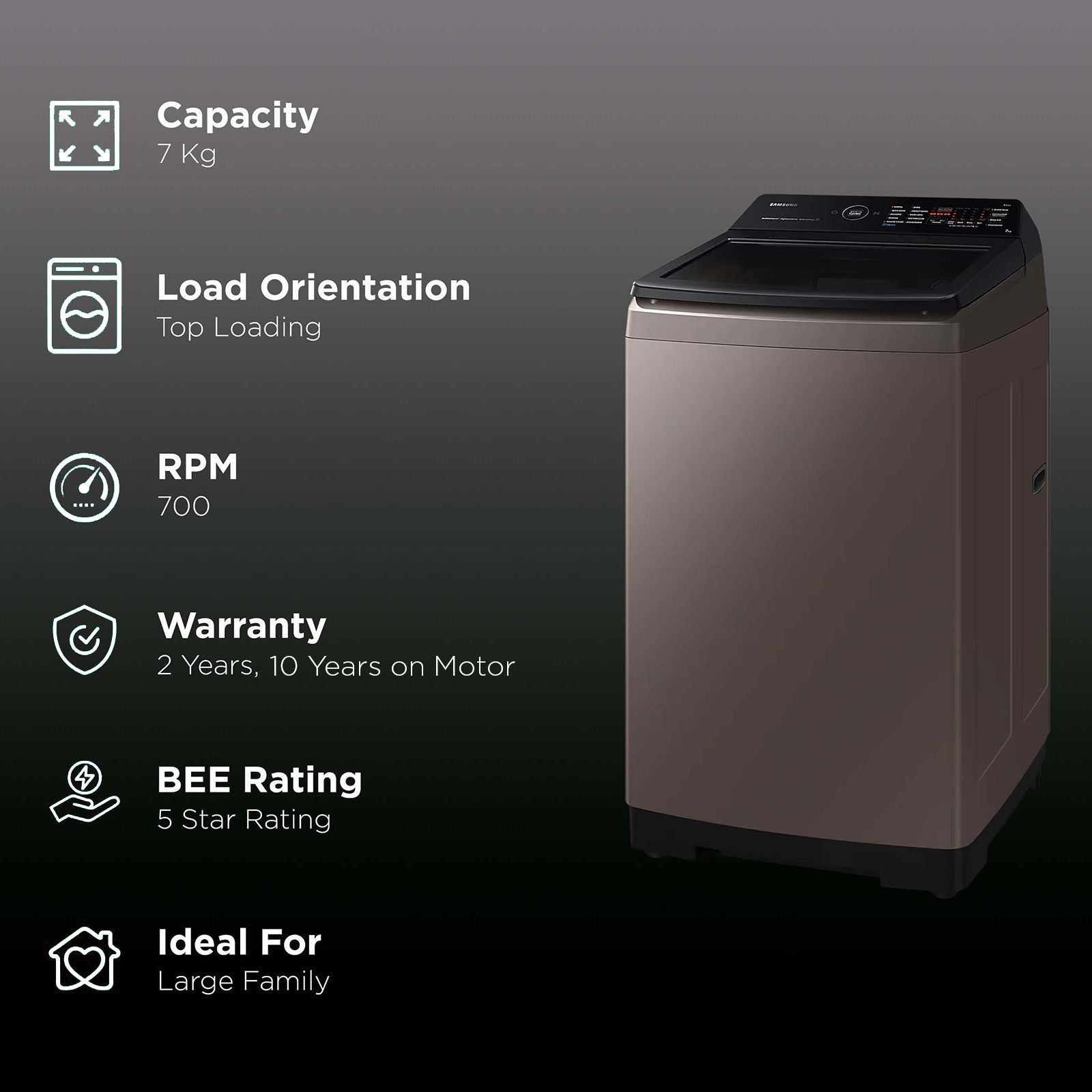 SAMSUNG 7 kg 5 Star Fully Automatic Top Load Washing Machine (WA70BG4582BRTL, Built-In Heater, Rose Brown)_2