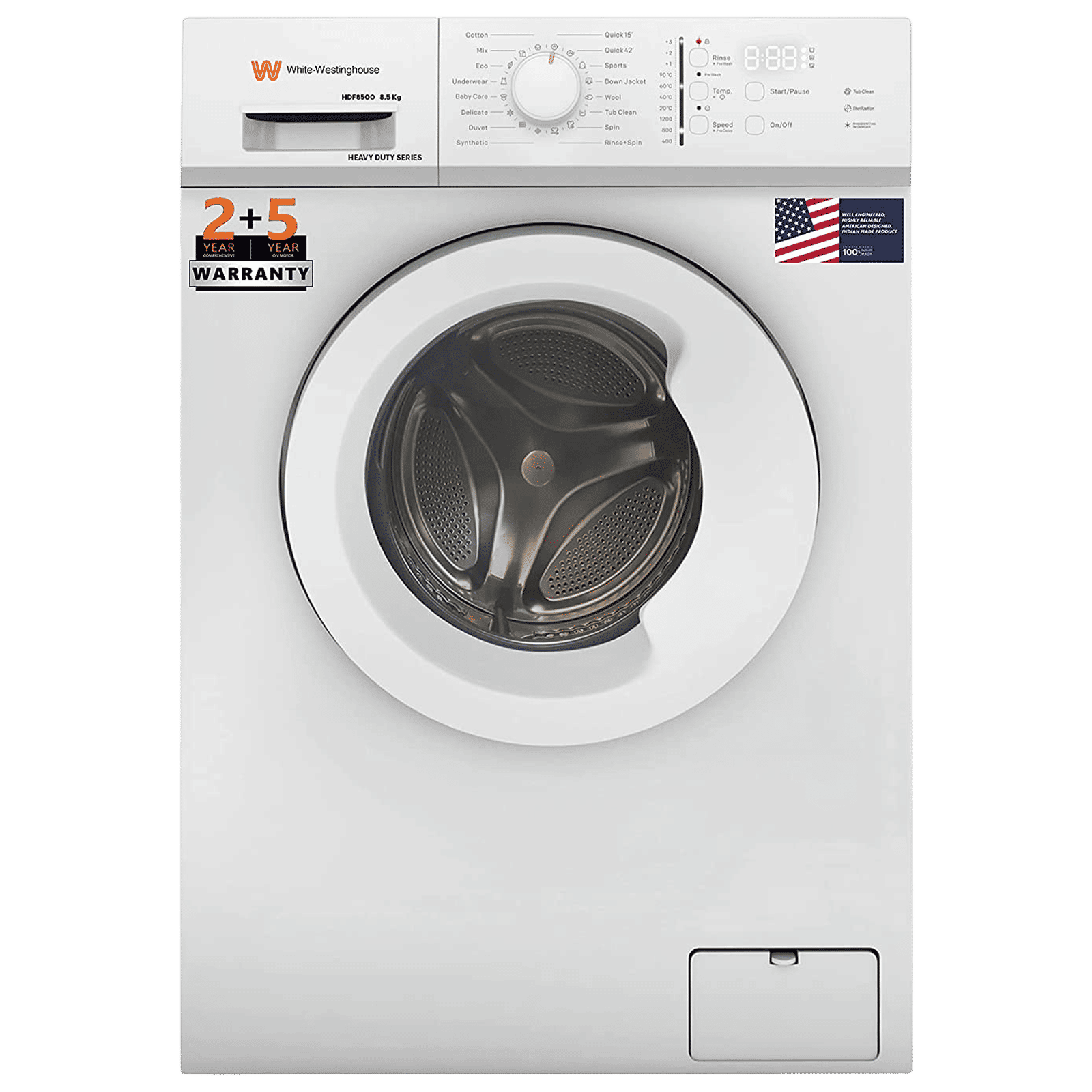 White Westinghouse 8.5 kg Fully Automatic Front Load Washing Machine (HDF8500, In-Built Heater, Black & White) White Westinghouse 8.5 kg Fully Automatic Front Load Washing Machine (HDF8500, In-Built Heater, Black & White)_1