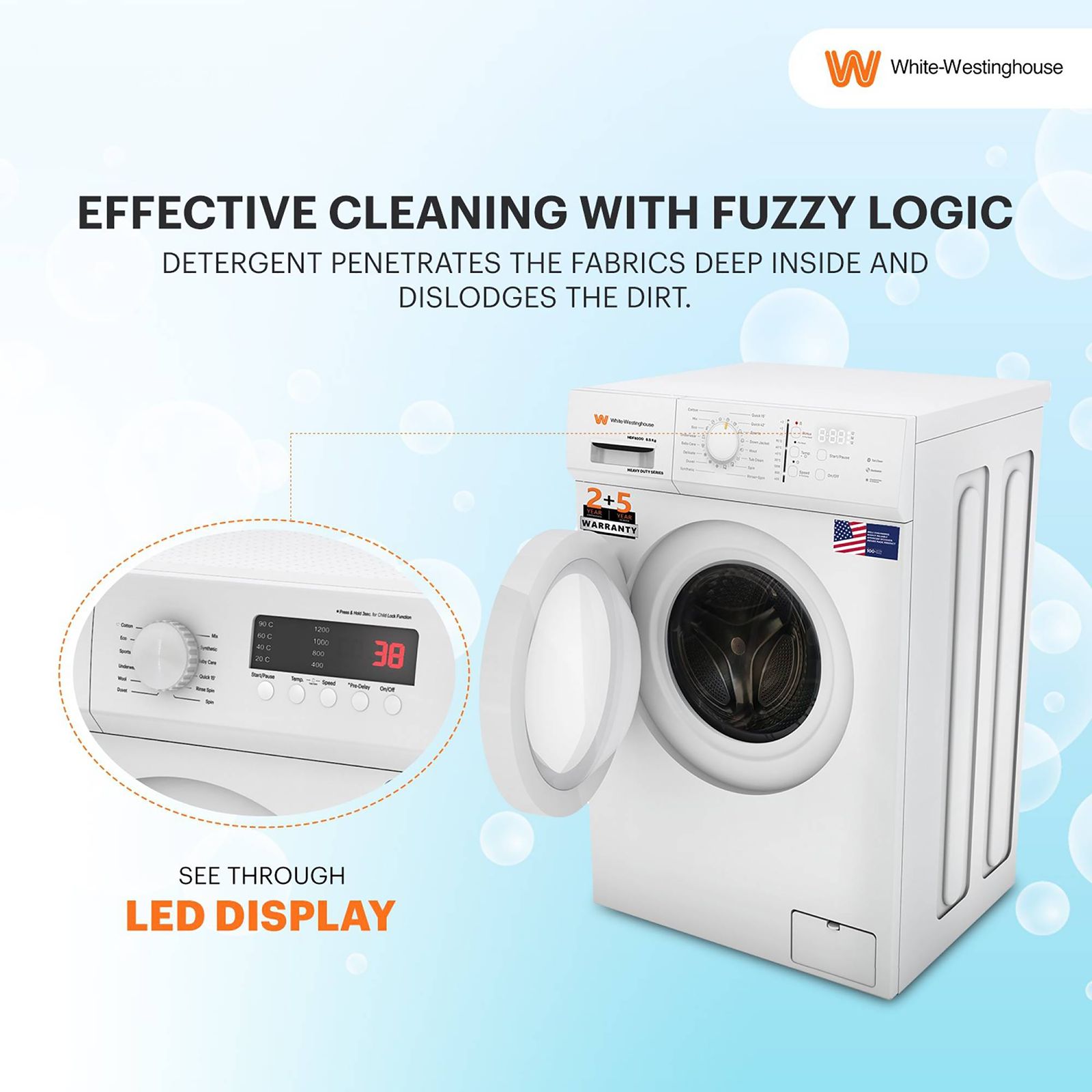 White Westinghouse 8.5 kg Fully Automatic Front Load Washing Machine (HDF8500, In-Built Heater, Black & White) White Westinghouse 8.5 kg Fully Automatic Front Load Washing Machine (HDF8500, In-Built Heater, Black & White)_11