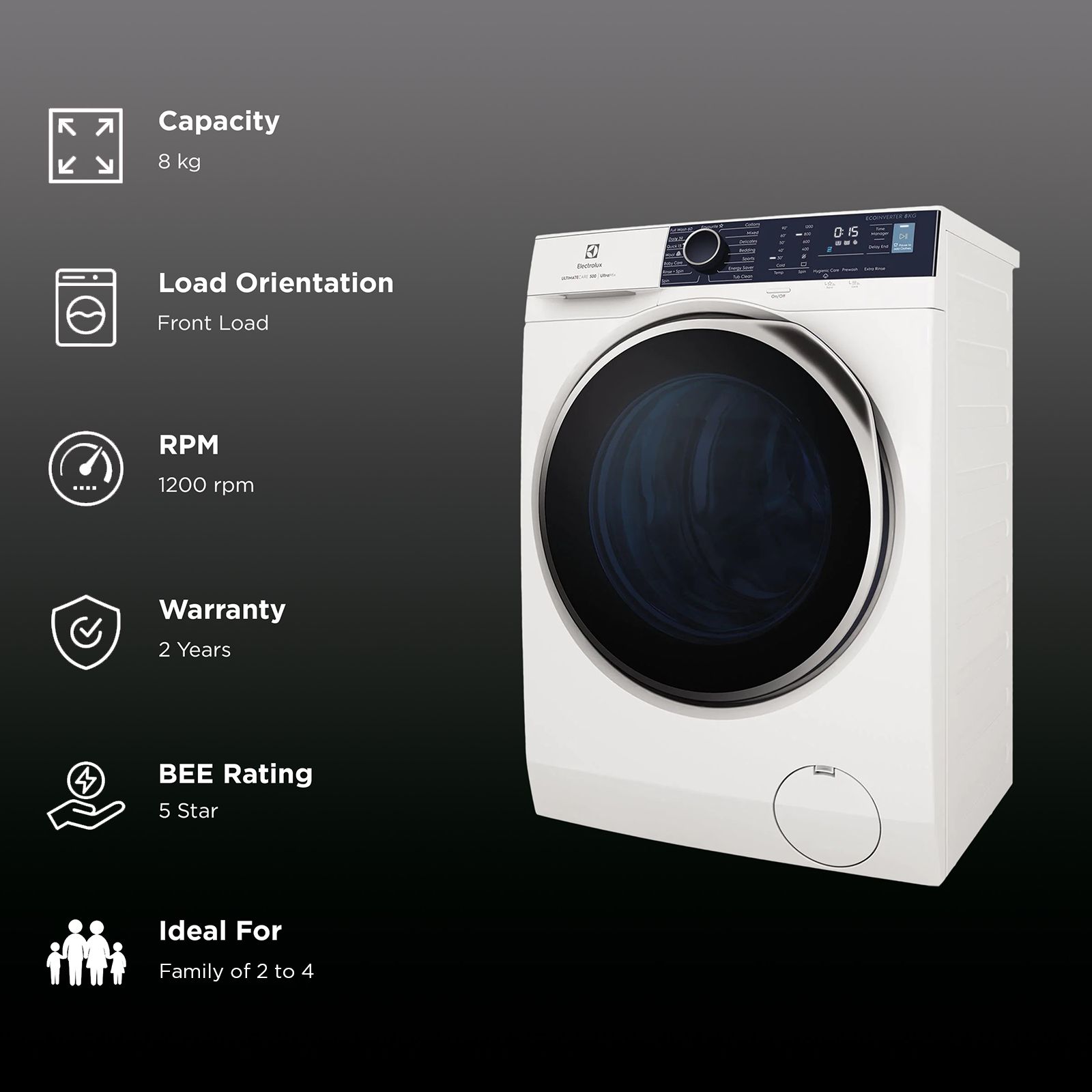 Electrolux 8 Kg 5 Star Fully Automatic Front Load Washing Machine (UltimateCare 500, EWF8024R5WB, UltraMix Technology, White) Electrolux 8 Kg 5 Star Fully Automatic Front Load Washing Machine (UltimateCare 500, EWF8024R5WB, UltraMix Technology, White)_2