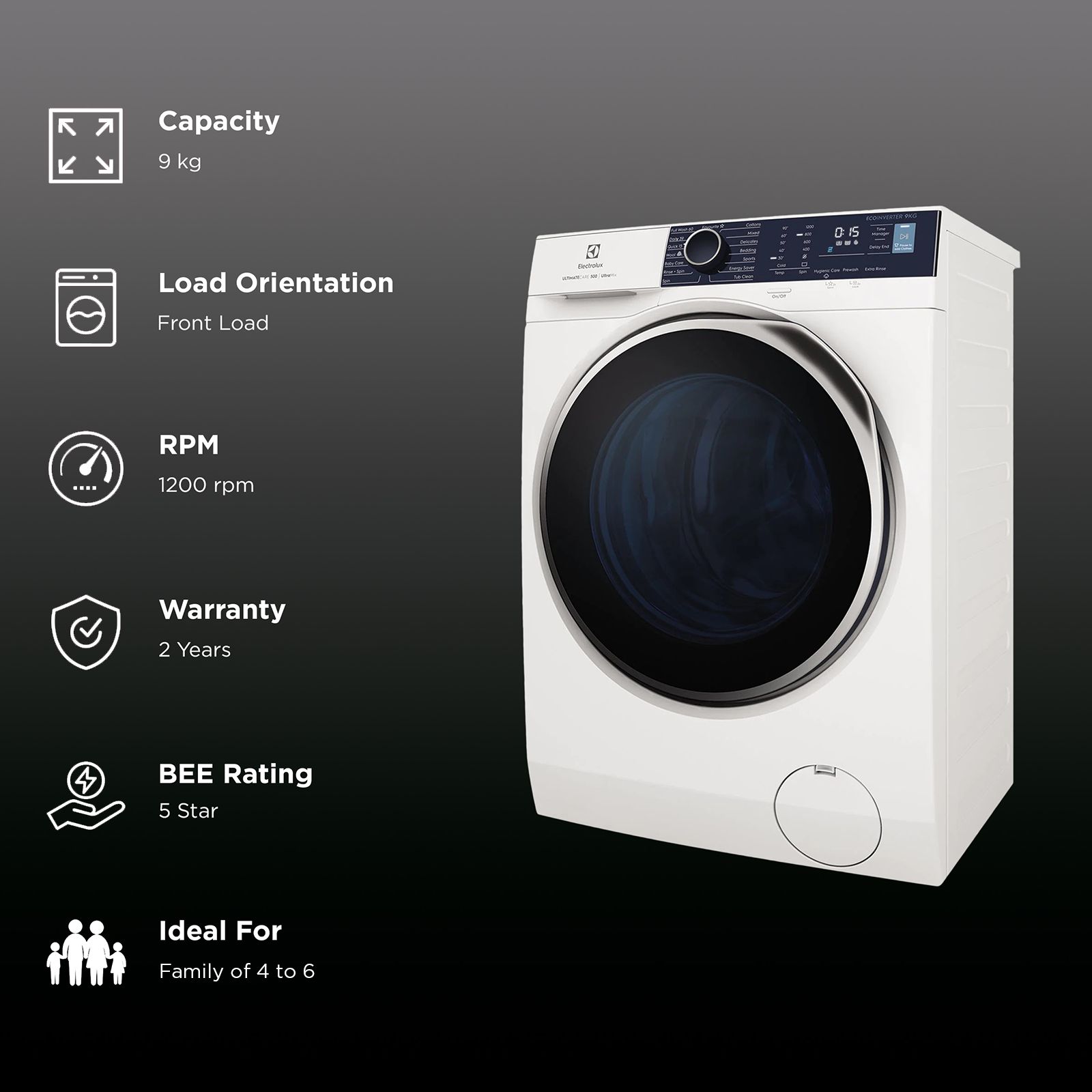 Electrolux 9 Kg 5 Star Fully Automatic Front Load Washing Machine (UltimateCare 500, EWF9024R5WB, UltraMix Technology, White) Electrolux 9 Kg 5 Star Fully Automatic Front Load Washing Machine (UltimateCare 500, EWF9024R5WB, UltraMix Technology, White)_2