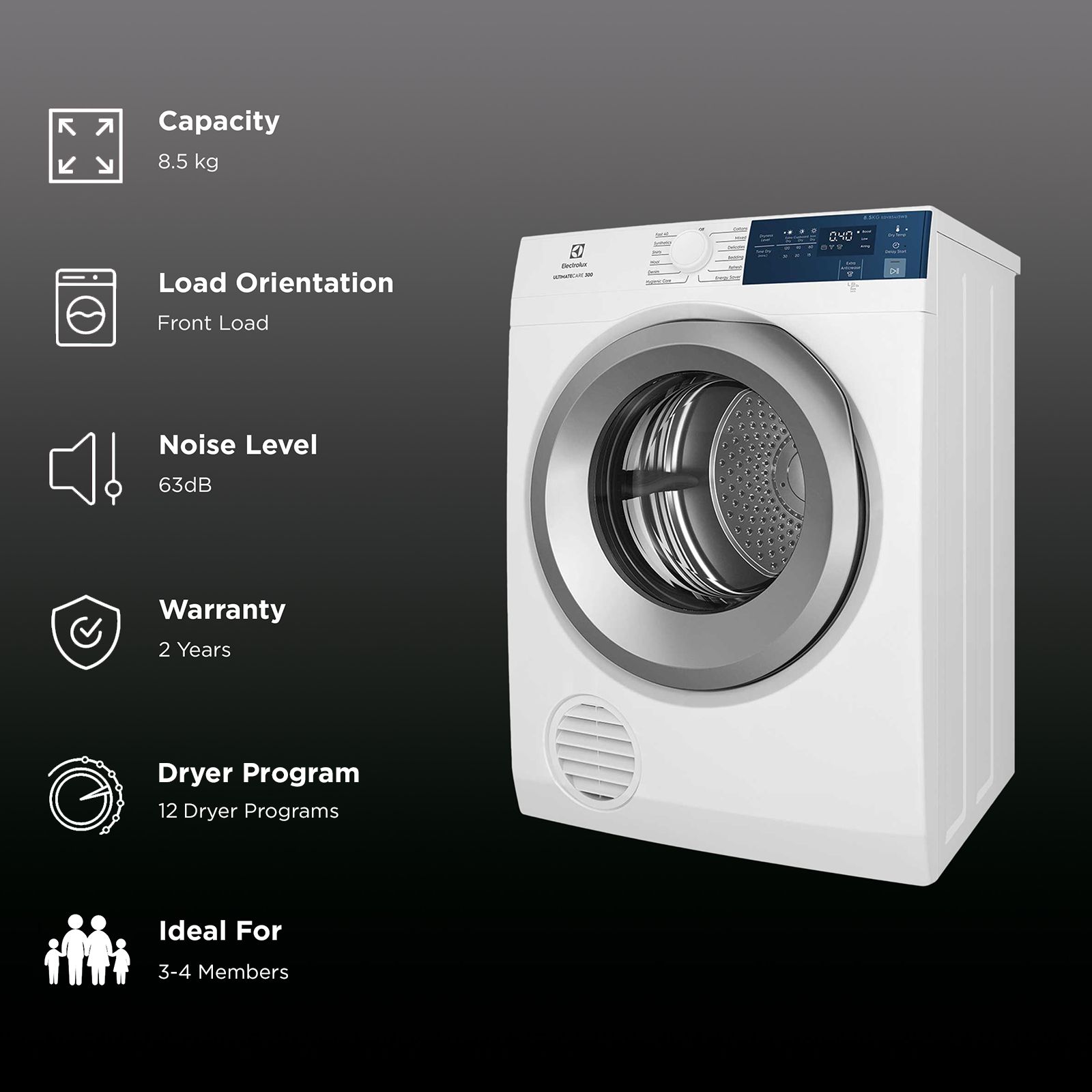 Electrolux 8.5 Kg Fully Automatic Front Load Dryer (UltimateCare 300, EDV854J3WB, ReverseTumbling, White)_2