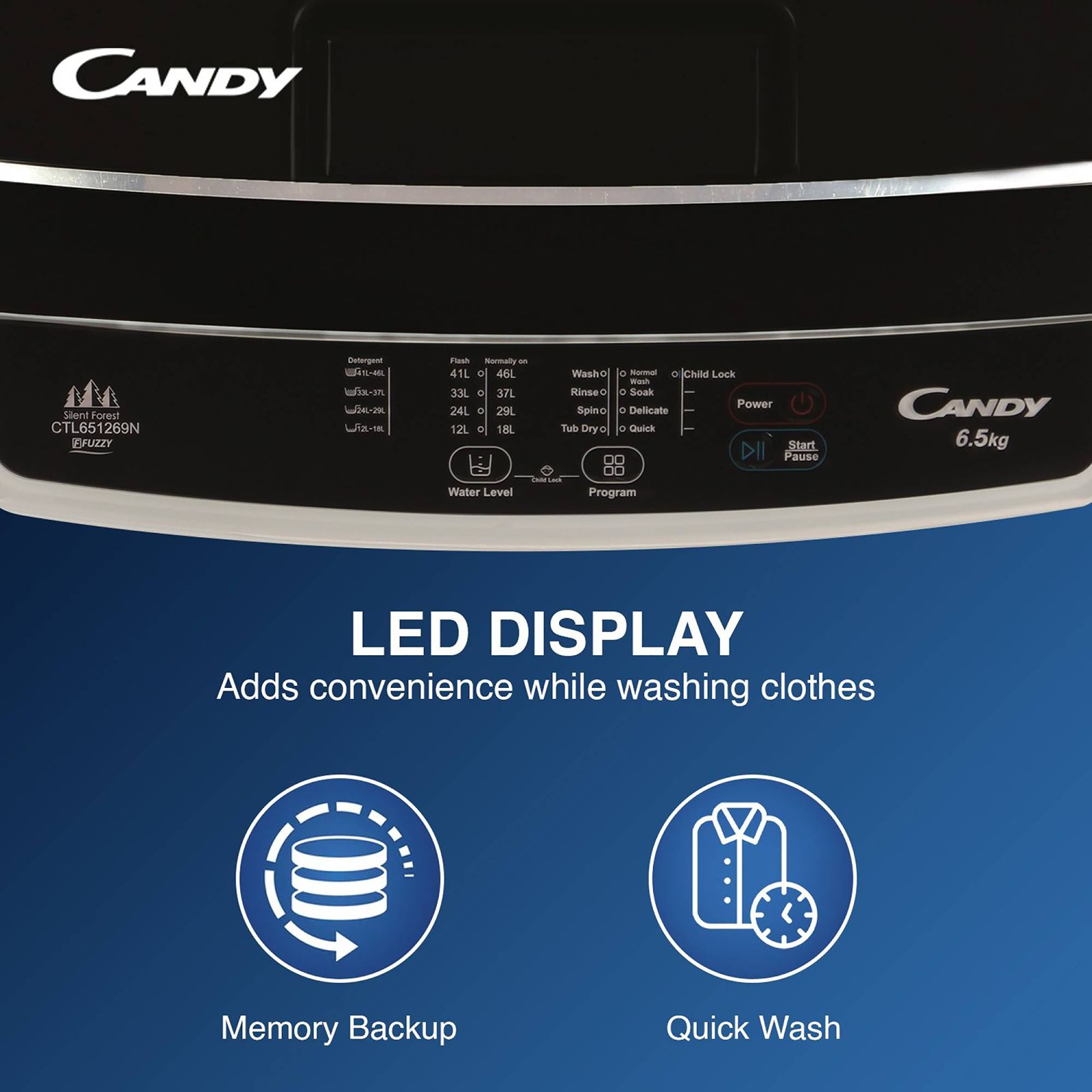 CANDY 6.5 Kg 5 Star Fully Automatic Top Load Washing Machine (CTL651269N, Stainless Steel Drum, Moonlight Grey) CANDY 6.5 Kg 5 Star Fully Automatic Top Load Washing Machine (CTL651269N, Stainless Steel Drum, Moonlight Grey)_10