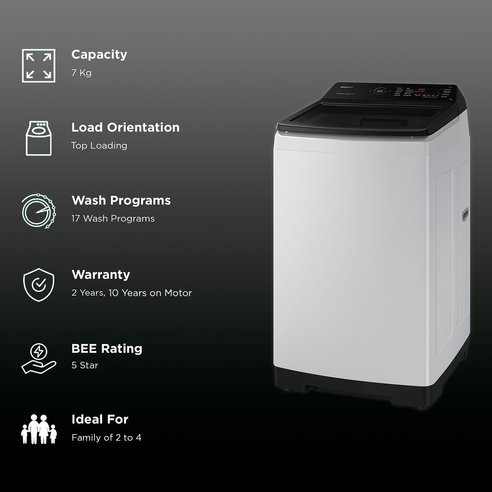 SAMSUNG 7 Kg 5 Star Inverter Fully Automatic Top Load Washing Machine (WA70BG4545BGTL, Ecobubble Technology, Light Grey)_2