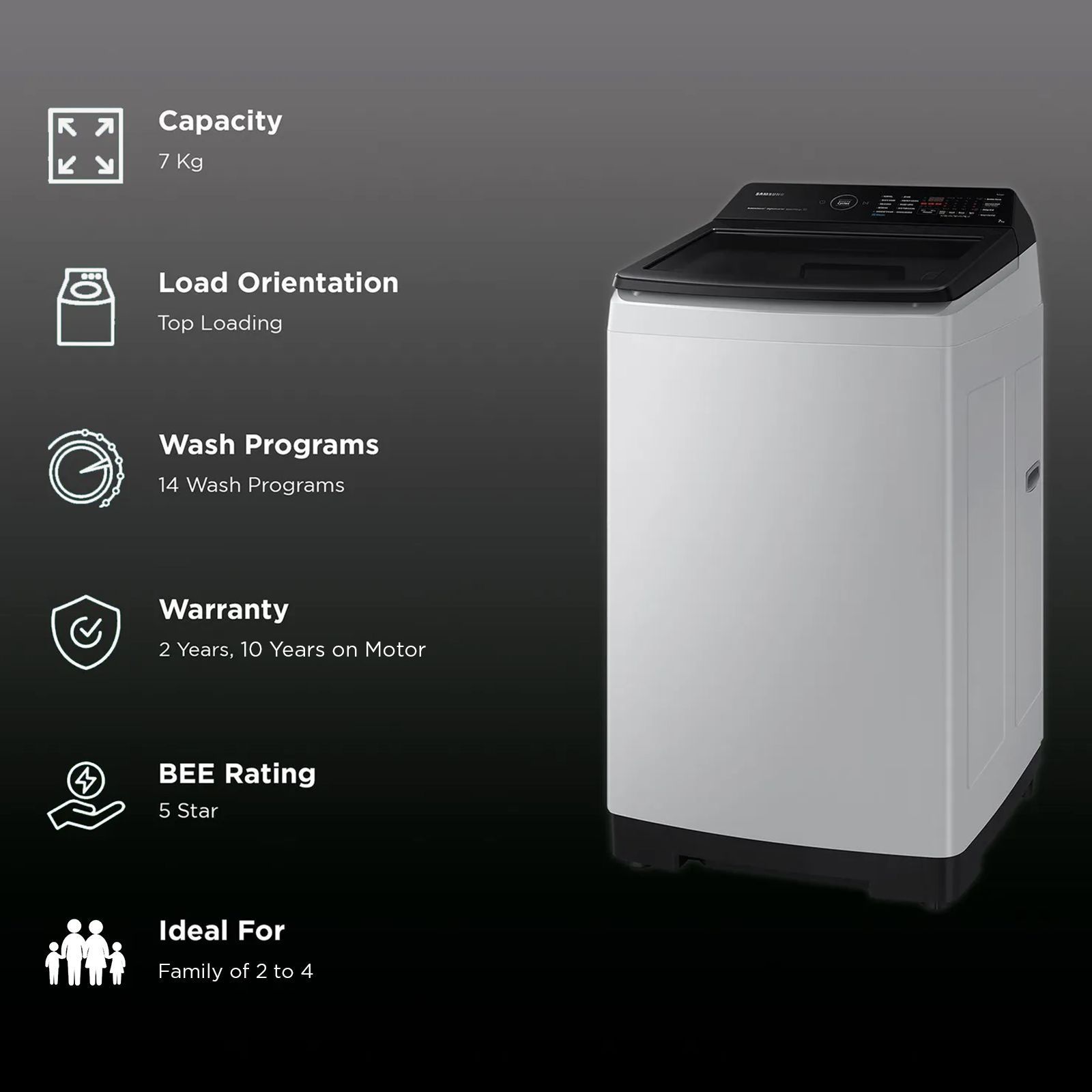 SAMSUNG 7 Kg 5 Star Wi-Fi Inverter Fully Automatic Top Load Washing Machine (WA70BG4582BYTL, Ecobubble Technology, Lavender Grey)_2