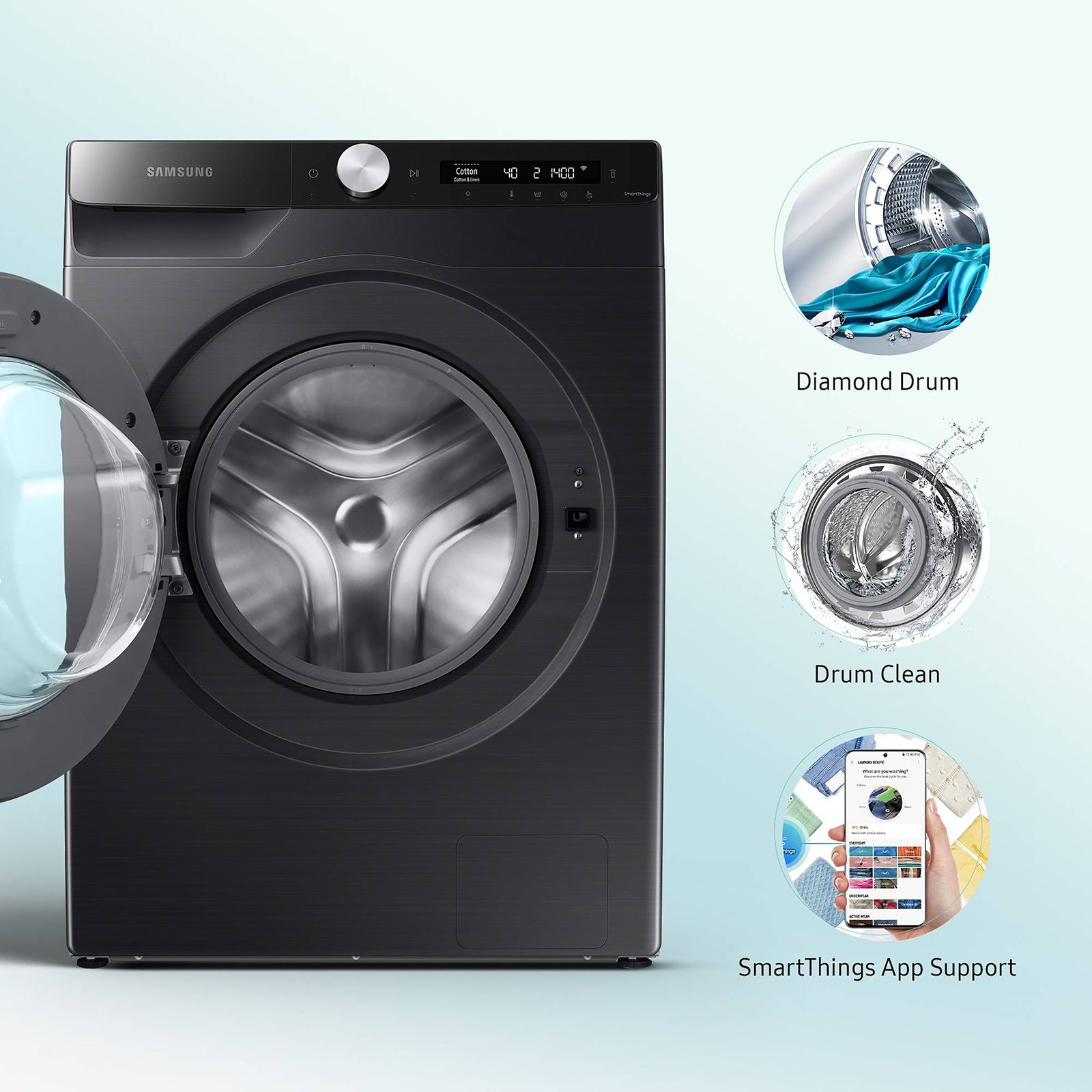 SAMSUNG 12 kg 5 Star Inverter Fully Automatic Front Load Washing Machine (WW12T504DAB/TL, Built-In Heater, Black Caviar)_9