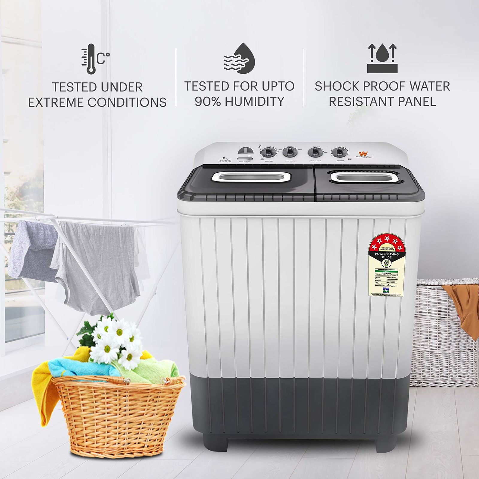 White Westinghouse 8 kg 5 Star Semi Automatic Washing Machine with 5 Wing Pulsator (CSW8000, White and Grey)_12