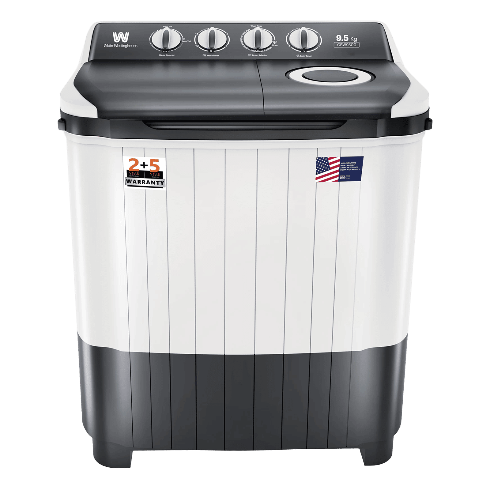 White Westinghouse 9.5 kg Semi Automatic Washing Machine with Robust Motor (CSW9500, Grey) White Westinghouse 9.5 kg Semi Automatic Washing Machine with Robust Motor (CSW9500, Grey)_1