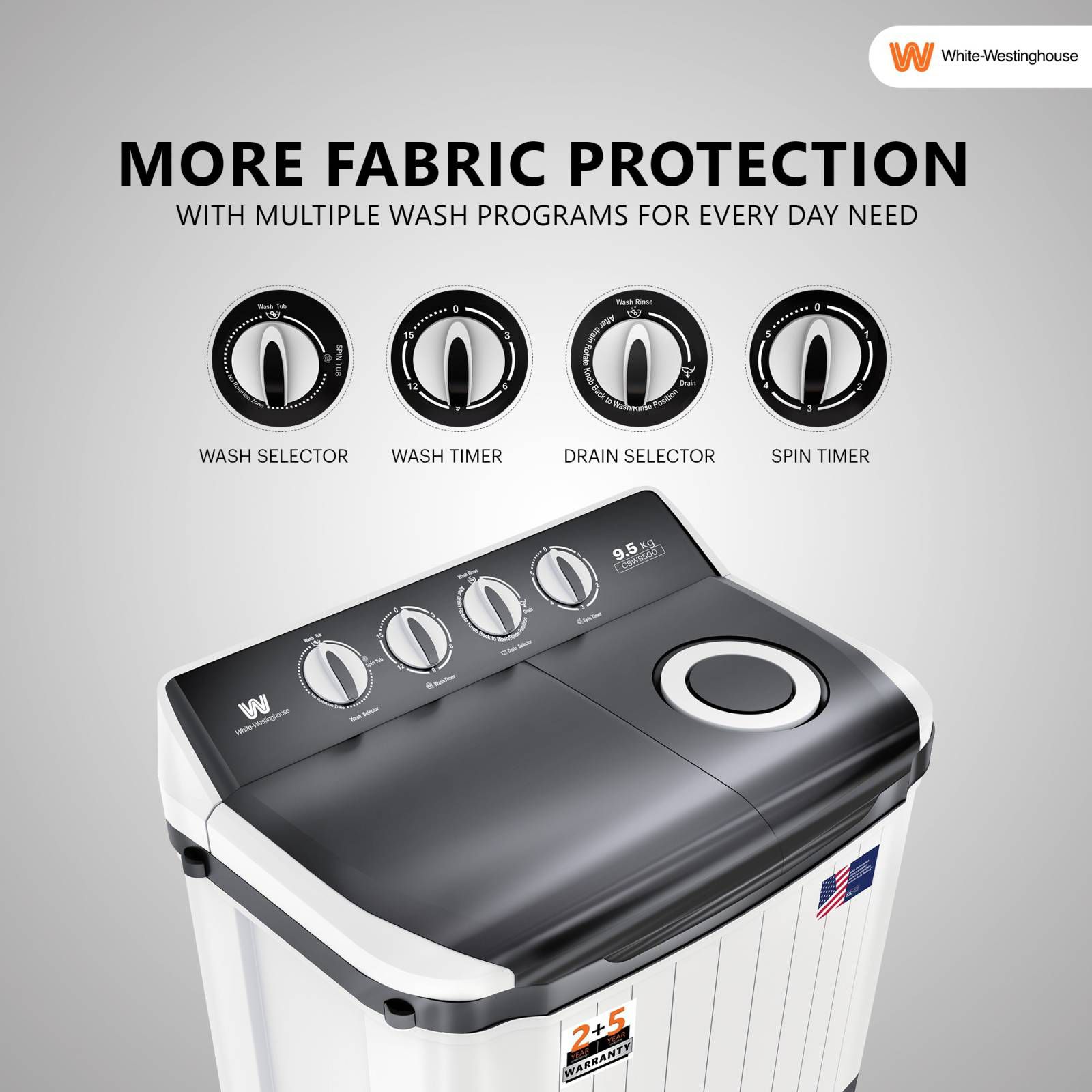 White Westinghouse 9.5 kg Semi Automatic Washing Machine with Robust Motor (CSW9500, Grey) White Westinghouse 9.5 kg Semi Automatic Washing Machine with Robust Motor (CSW9500, Grey)_15