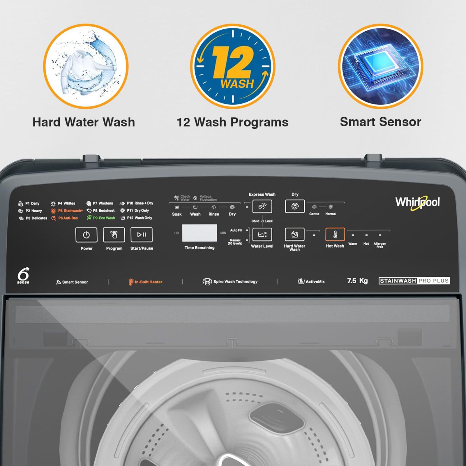 Whirlpool 7.5 kg Fully Automatic Top Load Washing Machine (SW Pro Plus, 31558, Spiro Wash Action, MidNight Grey) Whirlpool 7.5 kg Fully Automatic Top Load Washing Machine (SW Pro Plus, 31558, Spiro Wash Action, MidNight Grey)_7