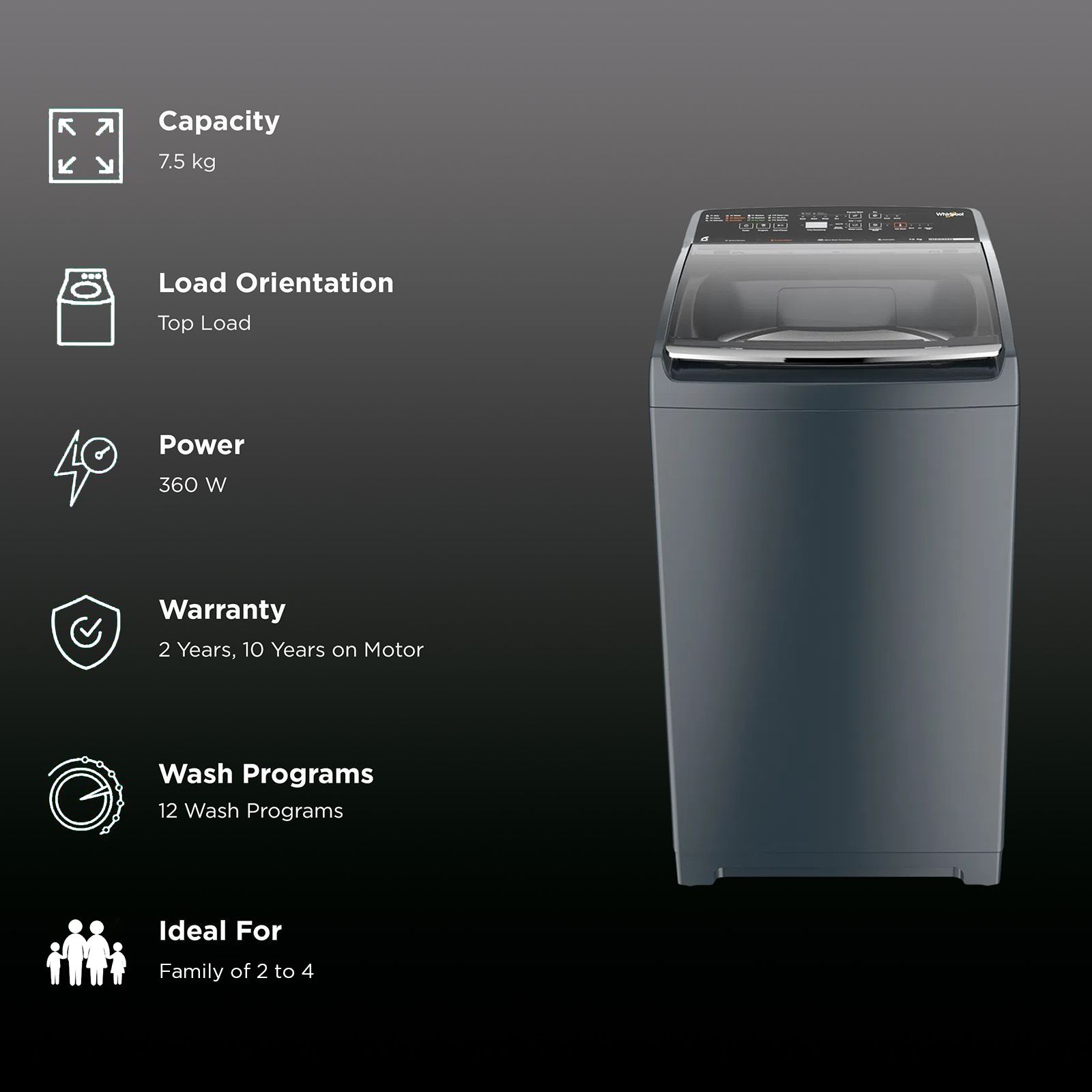Whirlpool 7.5 kg Fully Automatic Top Load Washing Machine (SW Pro Plus, 31558, Spiro Wash Action, MidNight Grey) Whirlpool 7.5 kg Fully Automatic Top Load Washing Machine (SW Pro Plus, 31558, Spiro Wash Action, MidNight Grey)_2